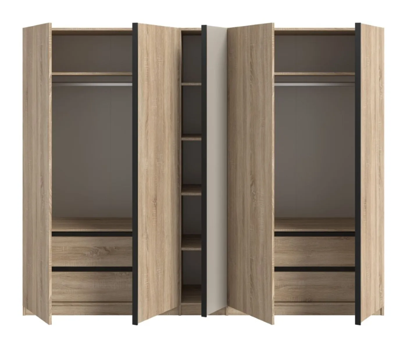 Kleiderschrank Oakland | mit 5 Türen & Schubkästeneinsätzen | Sonoma Eiche