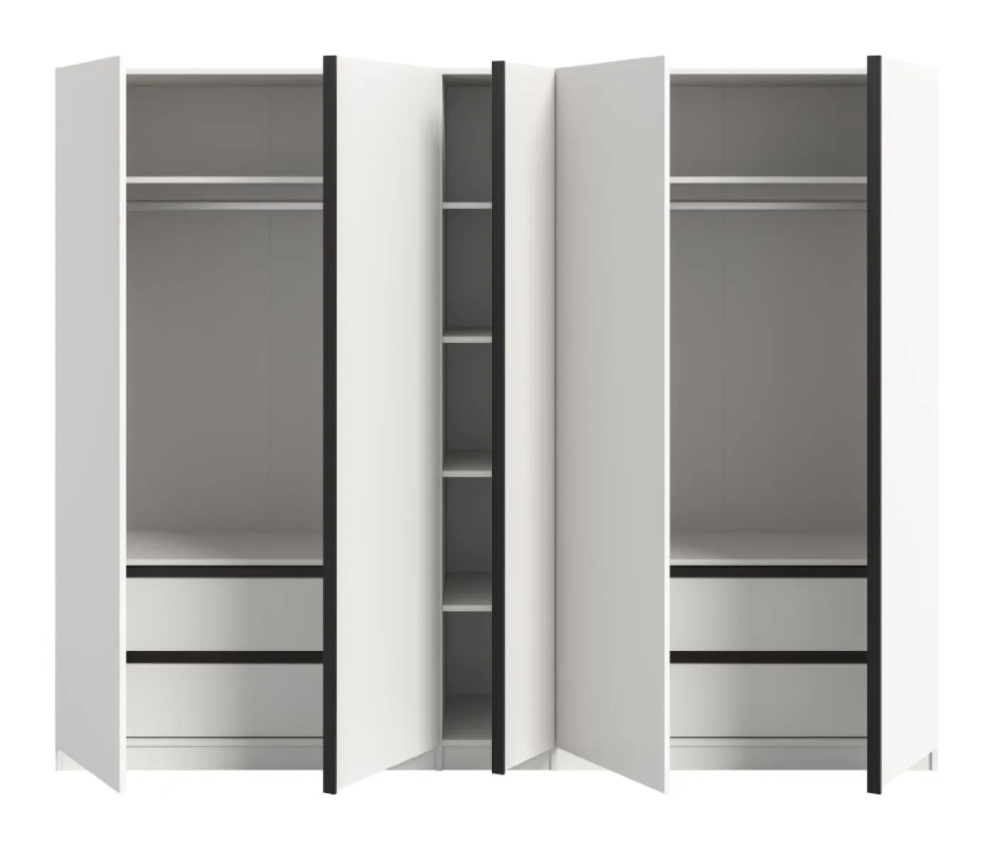 Kleiderschrank Oakland | mit 5 Türen & Schubkästeneinsätzen | weiß