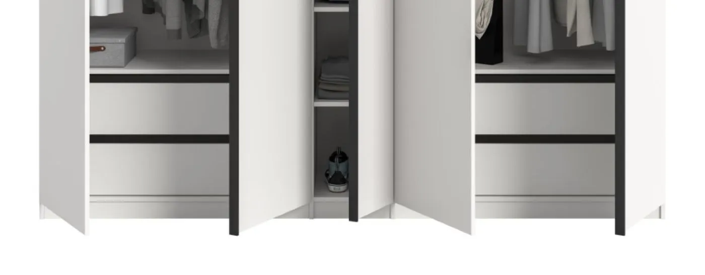 Kleiderschrank Oakland | mit 5 Türen & Schubkästeneinsätzen | weiß