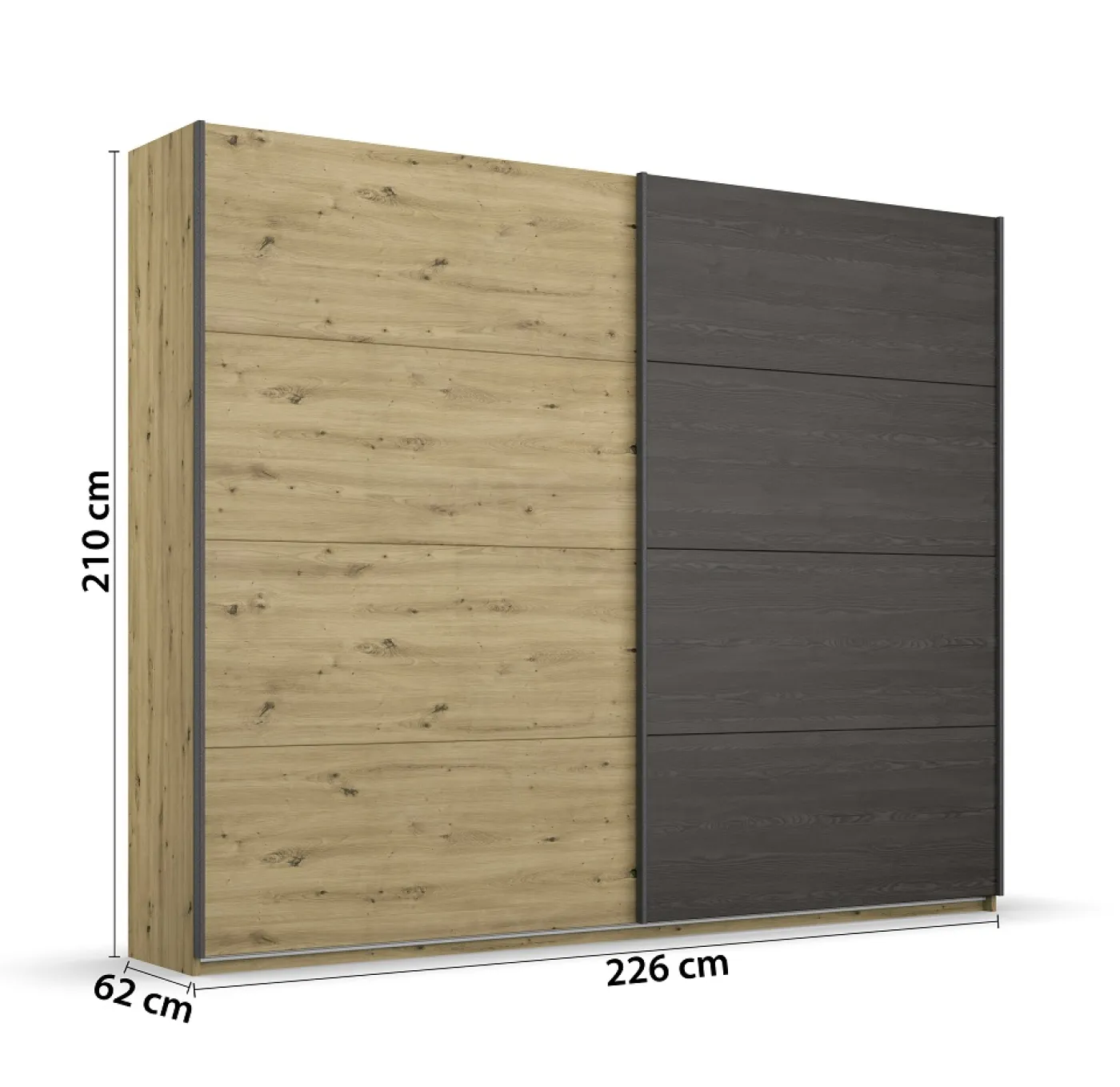 Kleiderschrank Schwebetürenschrank Apollon | 2-türig | Eiche Artisan / Eiche Black