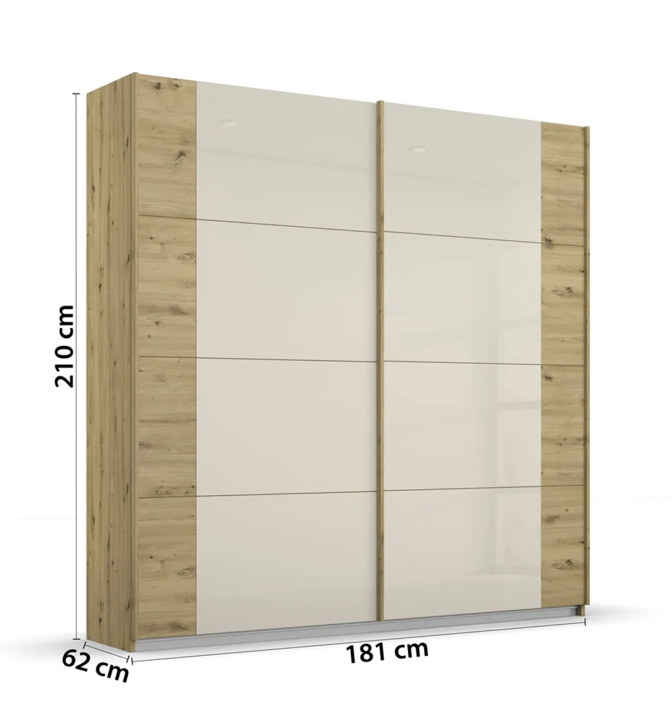 Kleiderschrank Schwebetürenschrank Artemis | mit Glastüren | Eiche Artisan / champagner | verschiedene Größen