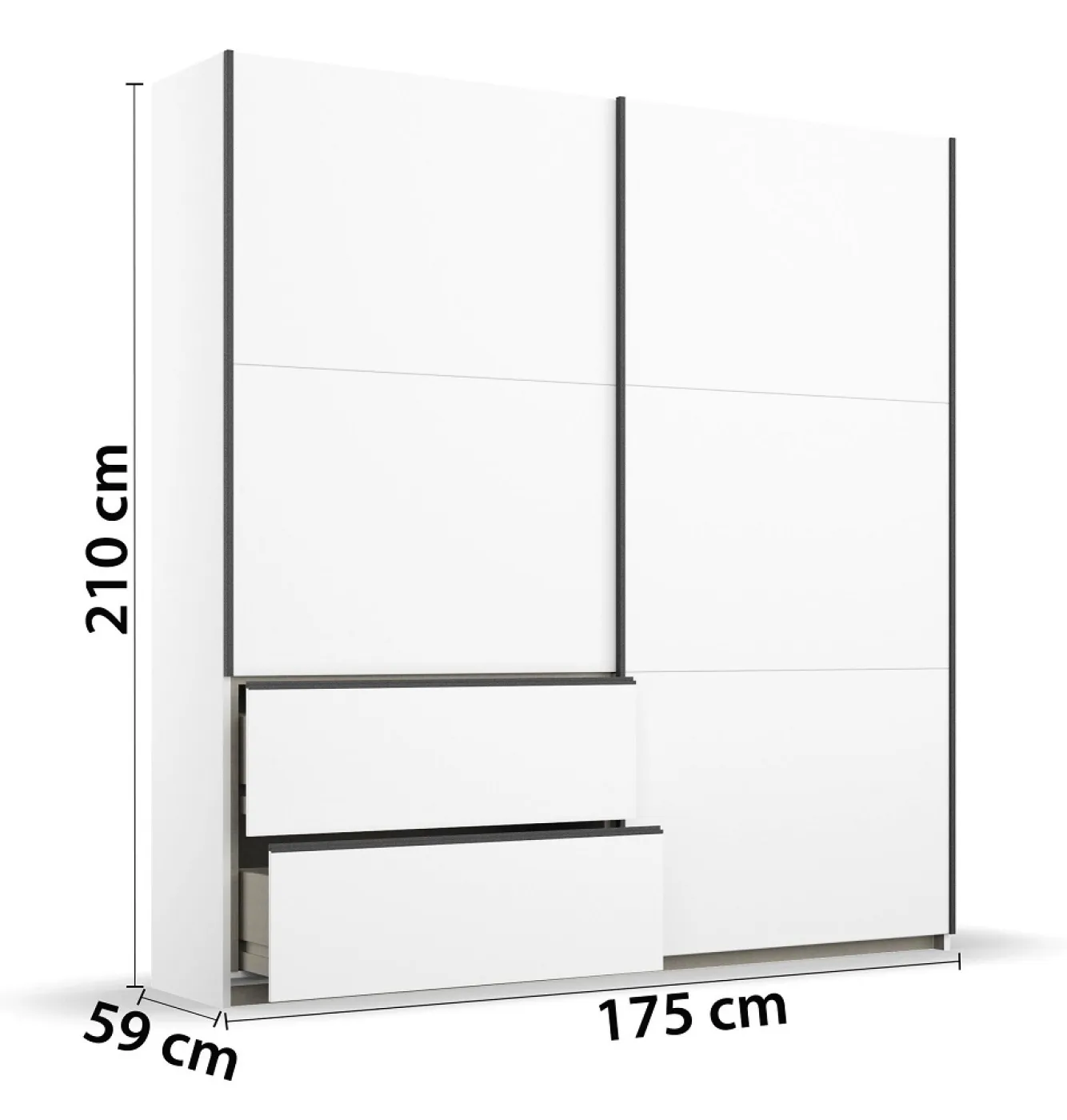 Kleiderschrank Schwebetürenschrank Sevilla | 2-türig | Alpinweiß / grau metallic | 175 x 210 x 59 cm