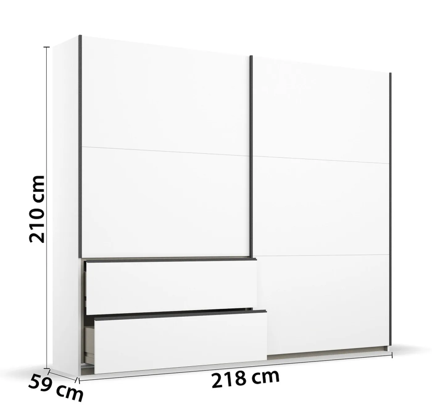 Kleiderschrank Schwebetürenschrank Sevilla | 2-türig | Alpinweiß / grau metallic | 218 x 210 x 59 cm