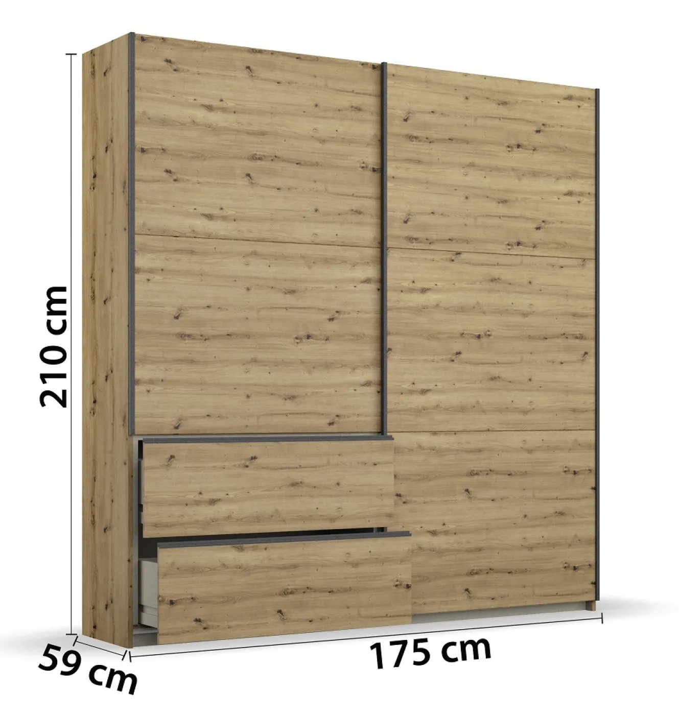 Kleiderschrank Schwebetürenschrank Sevilla | 2-türig | Eiche Artisan / grau metallic | 175 x 210 x 59 cm