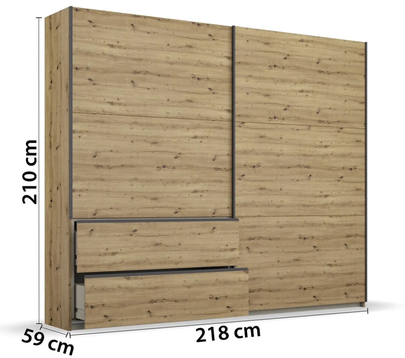 Kleiderschrank Schwebetürenschrank Sevilla | 2-türig | Eiche Artisan / grau metallic | 218 x 210 x 59 cm