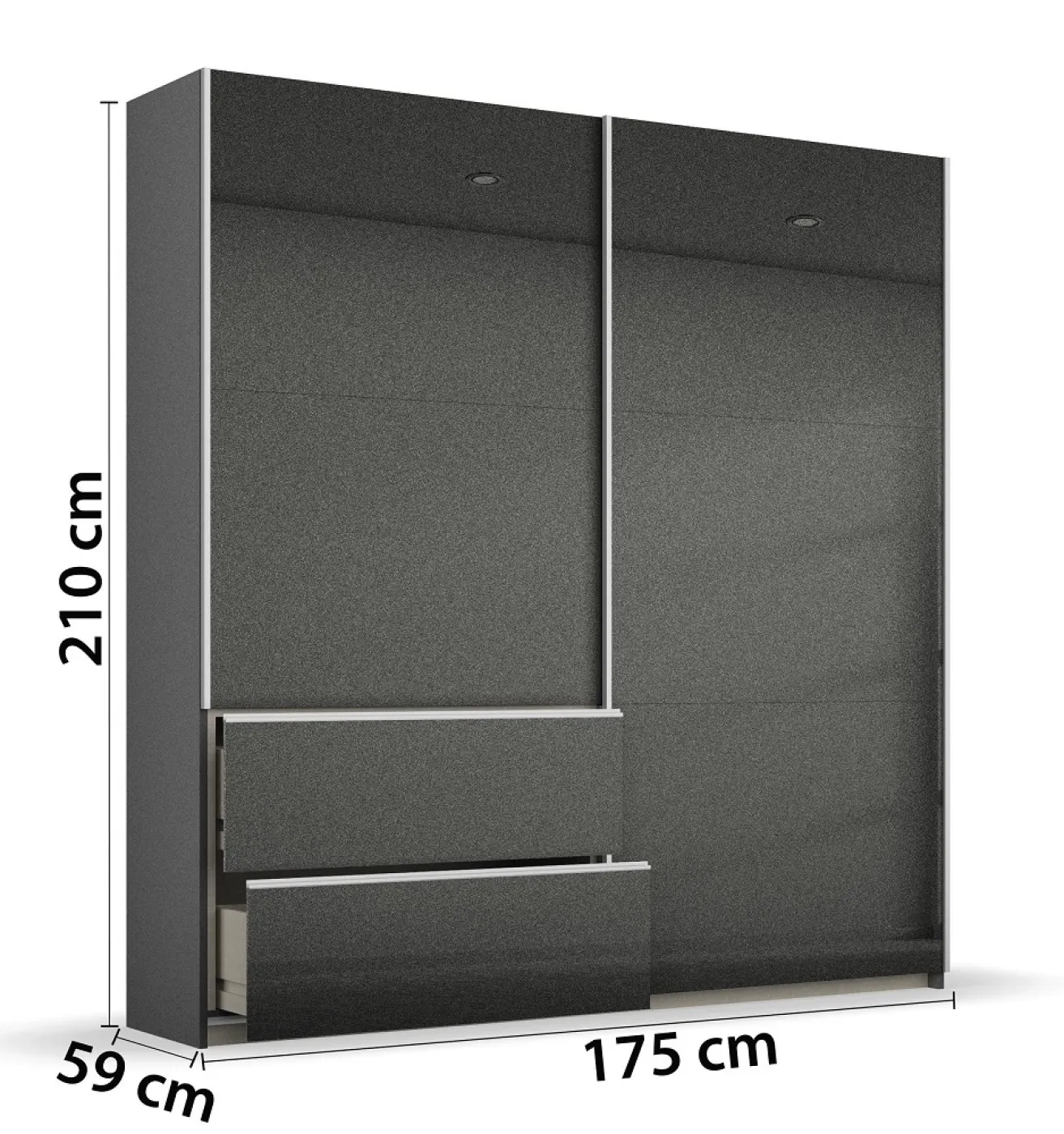 Kleiderschrank Schwebetürenschrank Sevilla | 2-türig | grau Hochglanz | 175 x 210 x 59 cm