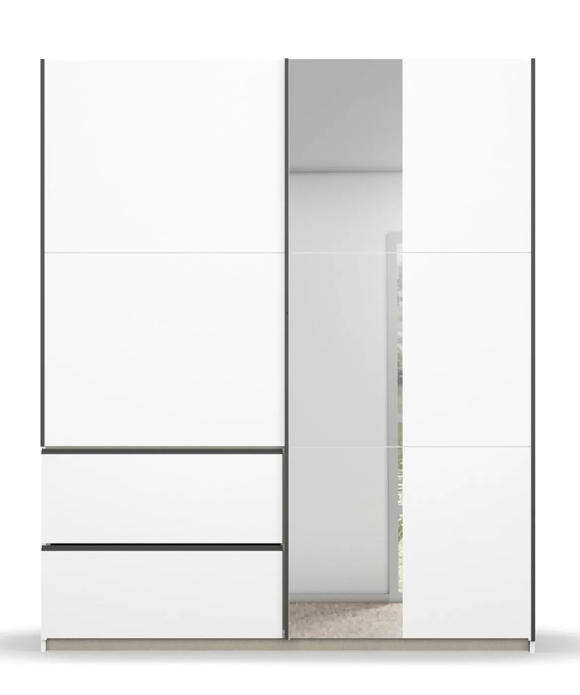 Kleiderschrank Schwebetürenschrank Sevilla mit Spiegel | 2-türig | Alpinweiß / grau metallic | 175 x 210 x 59 cm