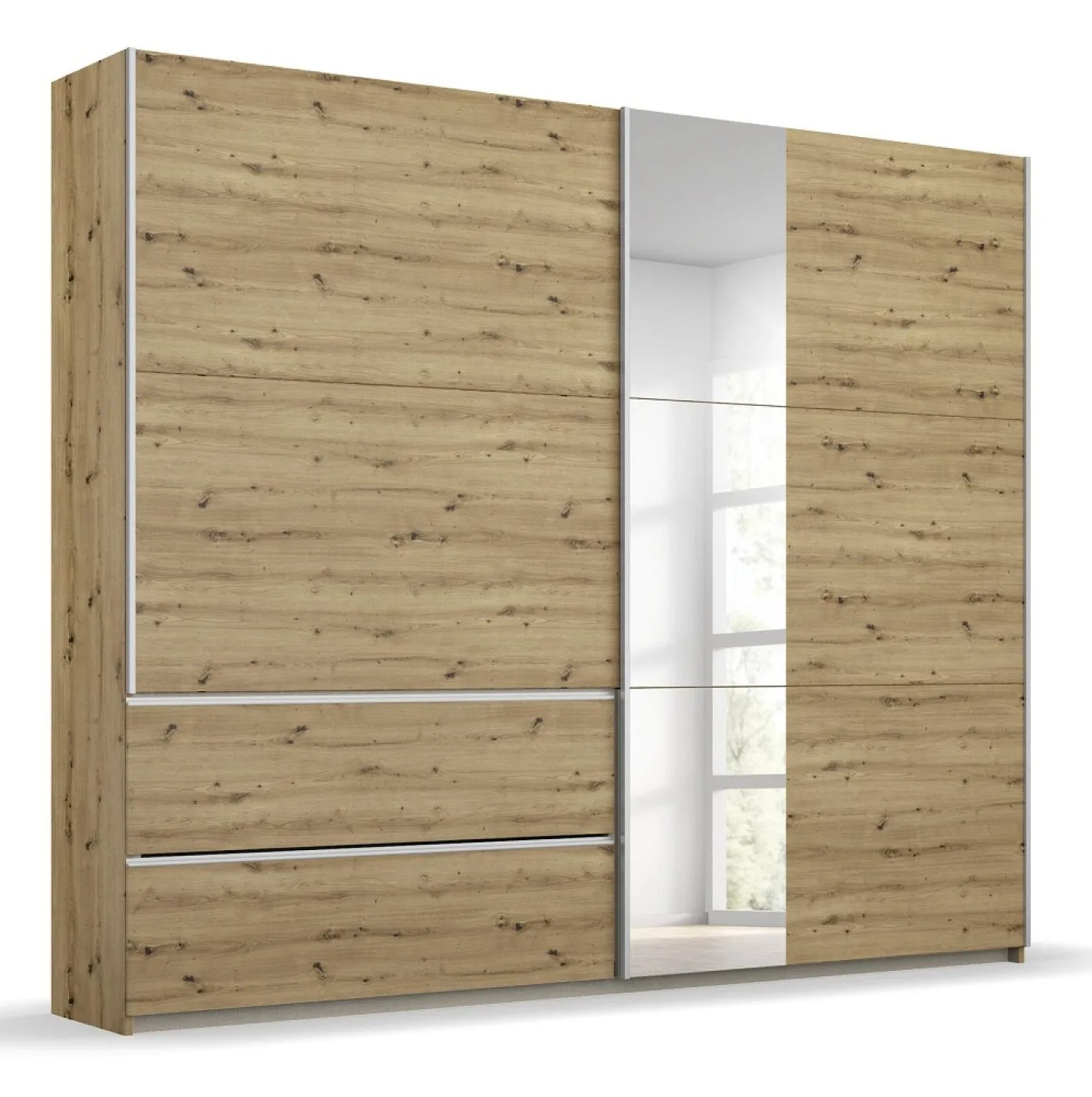 Kleiderschrank Schwebetürenschrank Sevilla mit Spiegel | 2-türig | Eiche Artisan | verschiedene Größen