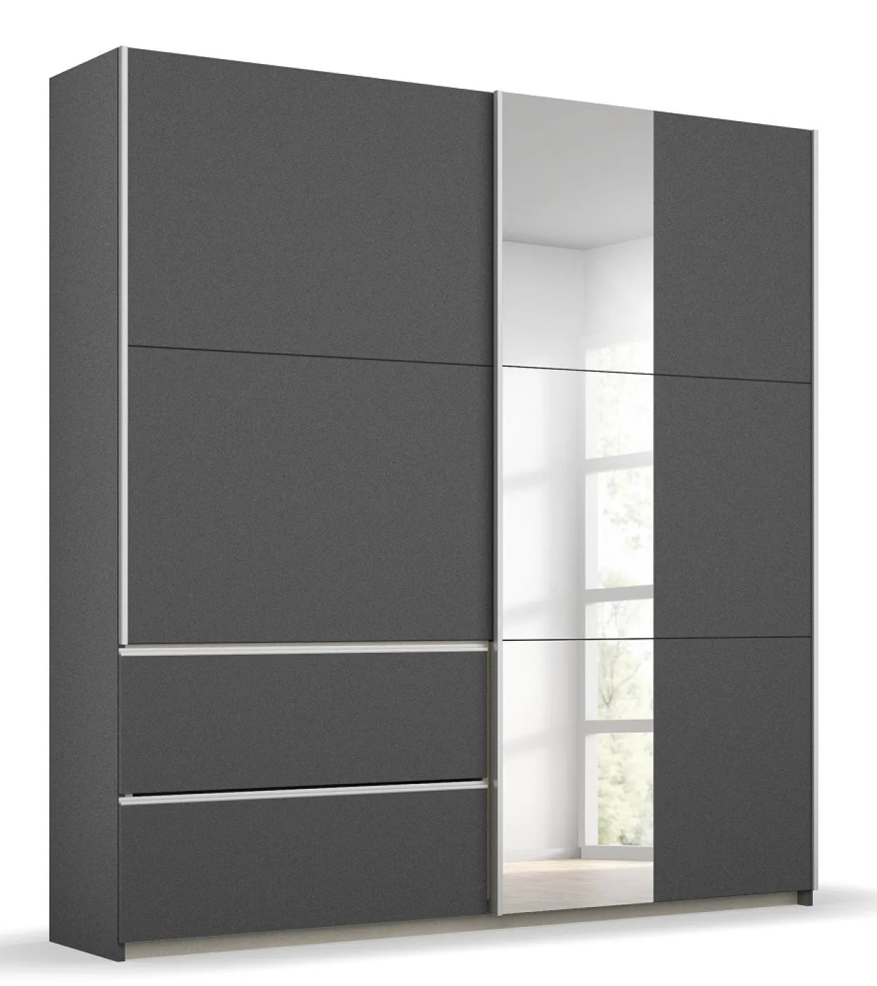 Kleiderschrank Schwebetürenschrank Sevilla mit Spiegel | 2-türig | grau metallic | 175 x 210 x 59 cm