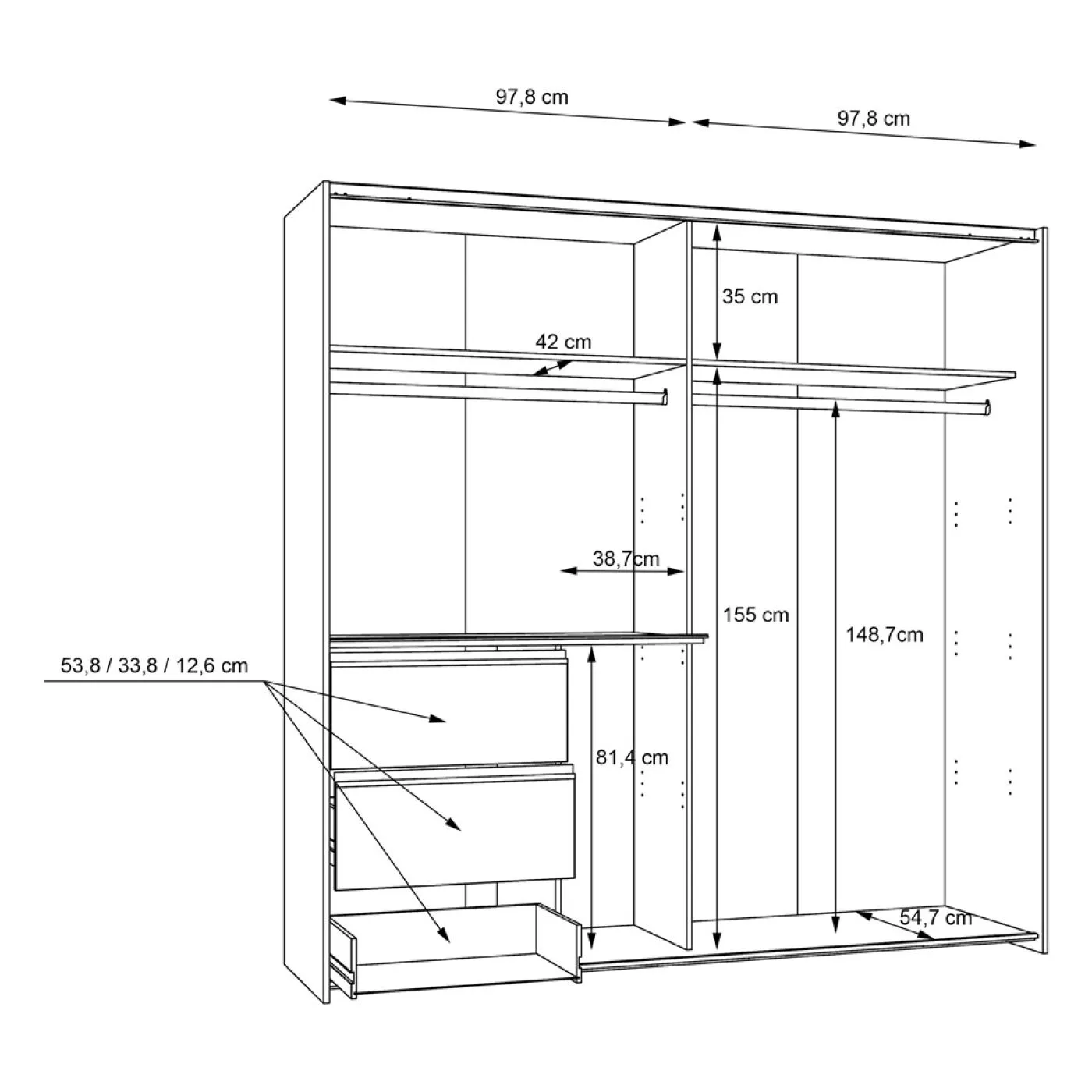 Kleiderschrank Schwebetürenschrank WINN 2 | 2-türig | Artisan Eiche / Beton grau | 200,1x200,5x61,2 cm