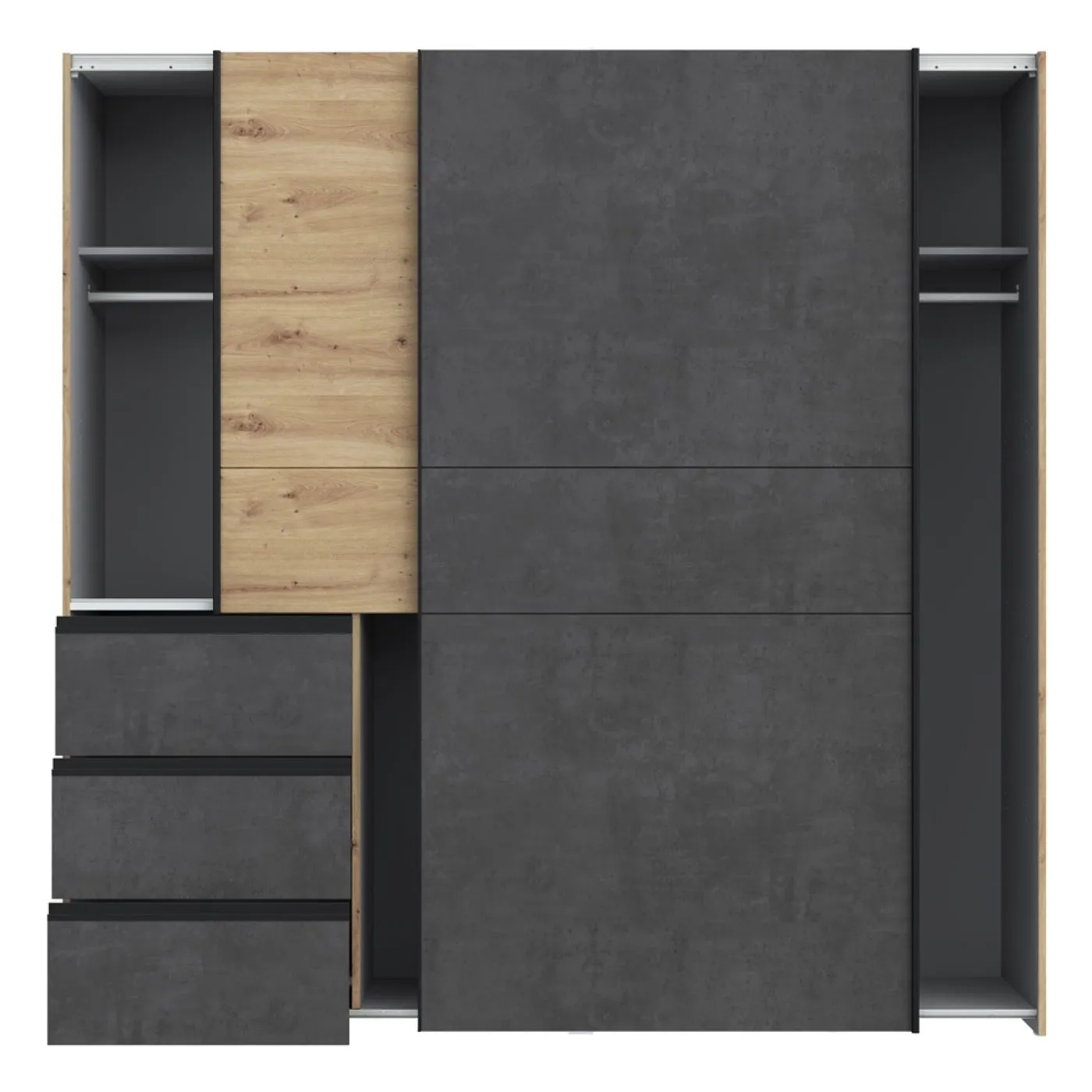 Kleiderschrank Schwebetürenschrank WINN 2 | 2-türig | Artisan Eiche / Beton grau | verschiedene Größe