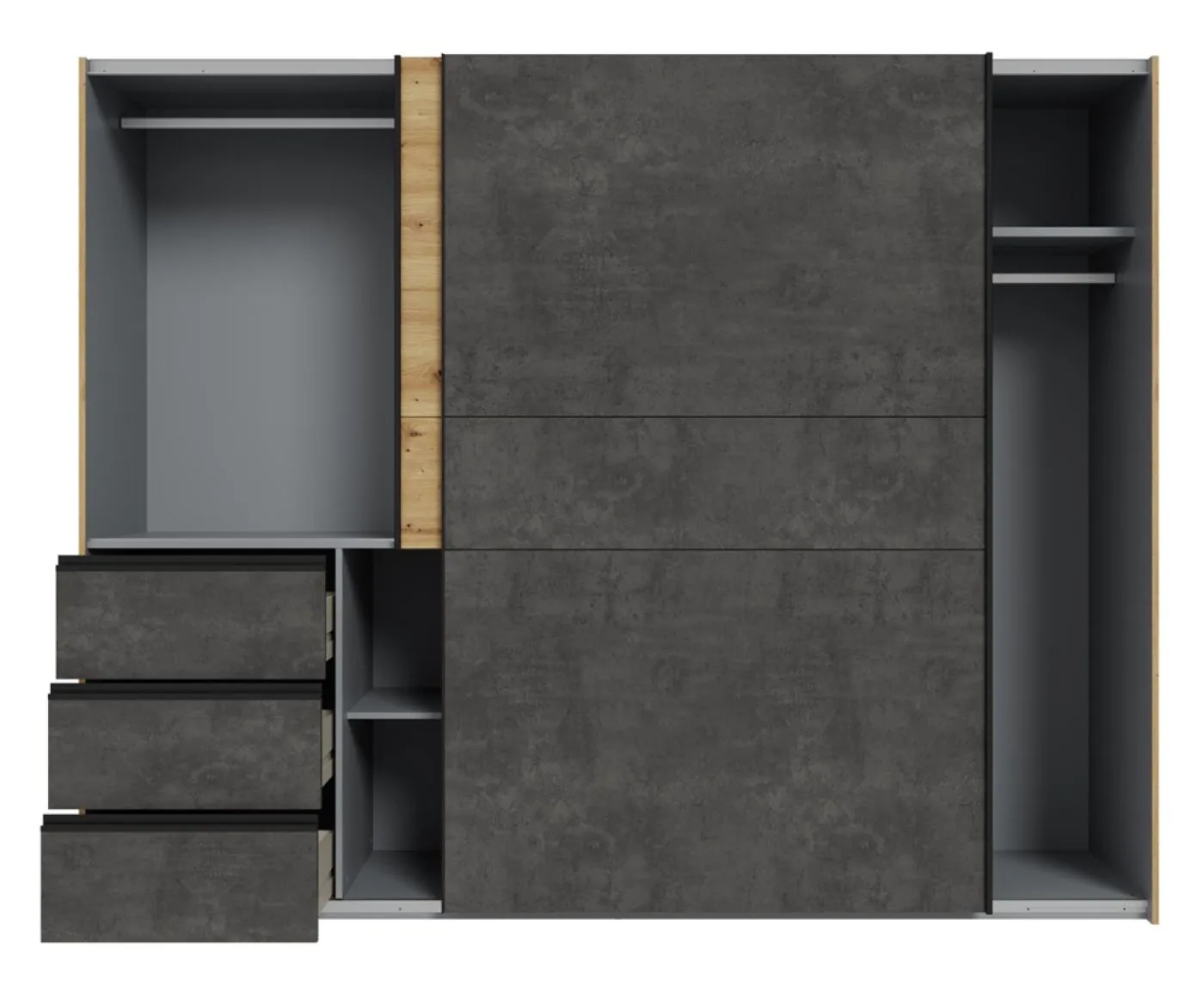 Kleiderschrank Schwebetürenschrank WINN 2 | 2-türig | Artisan Eiche / Dunkelgrau | 249x200,5x61,2 cm