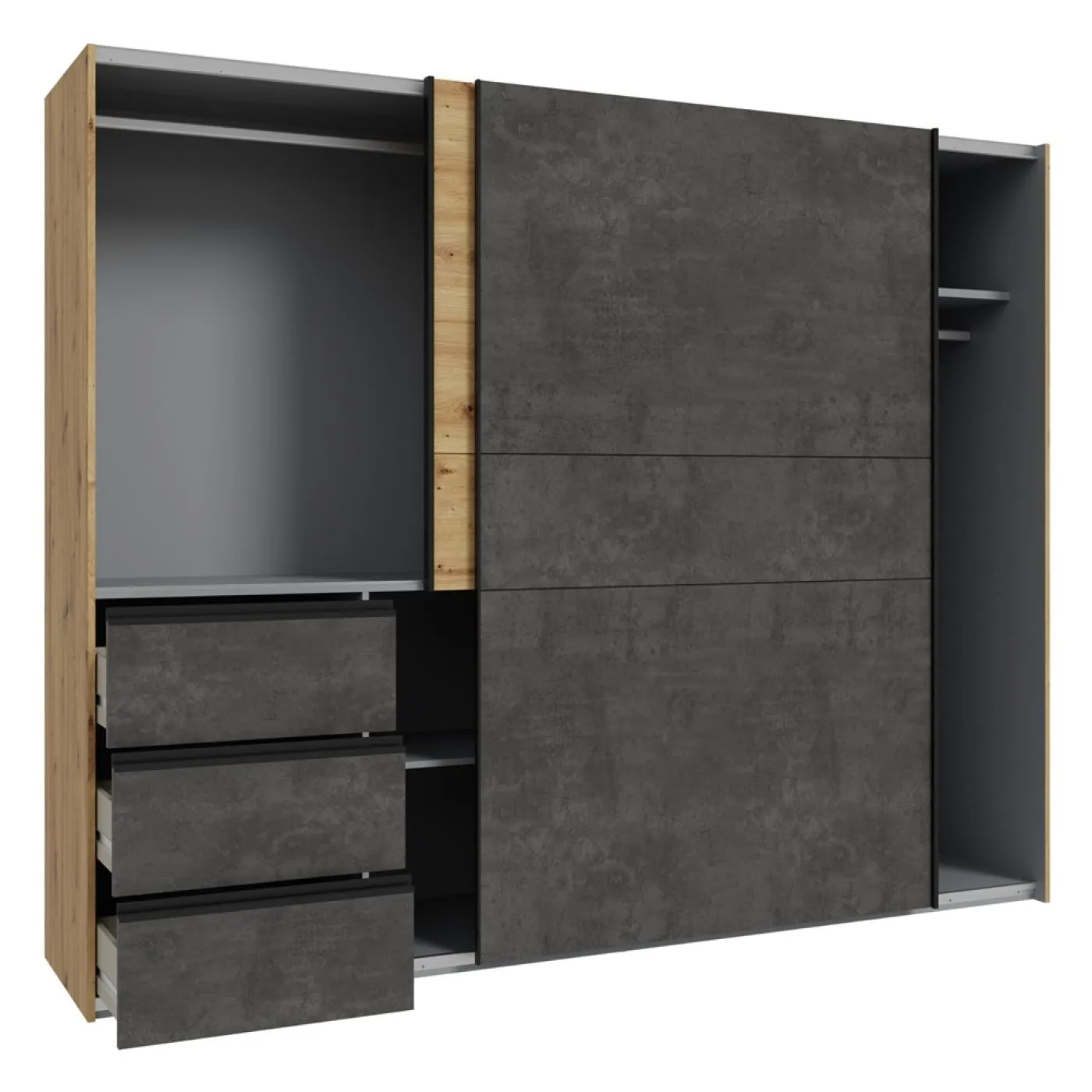 Kleiderschrank Schwebetürenschrank WINN 2 | 2-türig | Artisan Eiche / Dunkelgrau | 249x200,5x61,2 cm