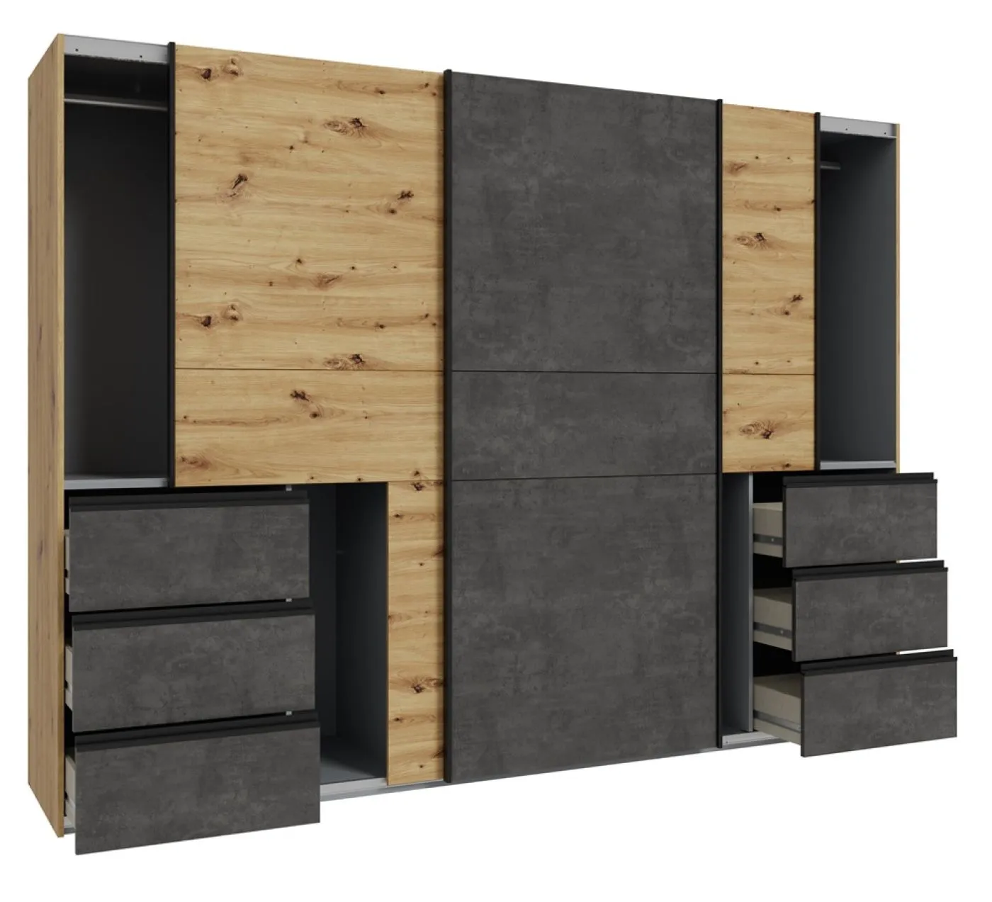 Kleiderschrank Schwebetürenschrank WINN 2 | 2-türig | Artisan Eiche / Dunkelgrau | verschiedene Größe