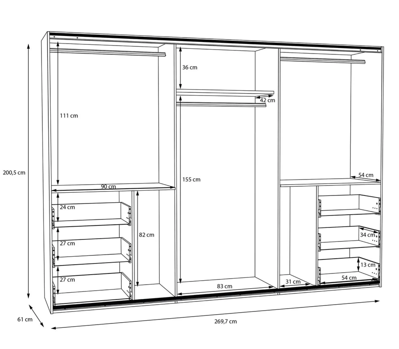 Kleiderschrank Schwebetürenschrank WINN 2 | 2-türig | Artisan Eiche / Dunkelgrau | verschiedene Größe