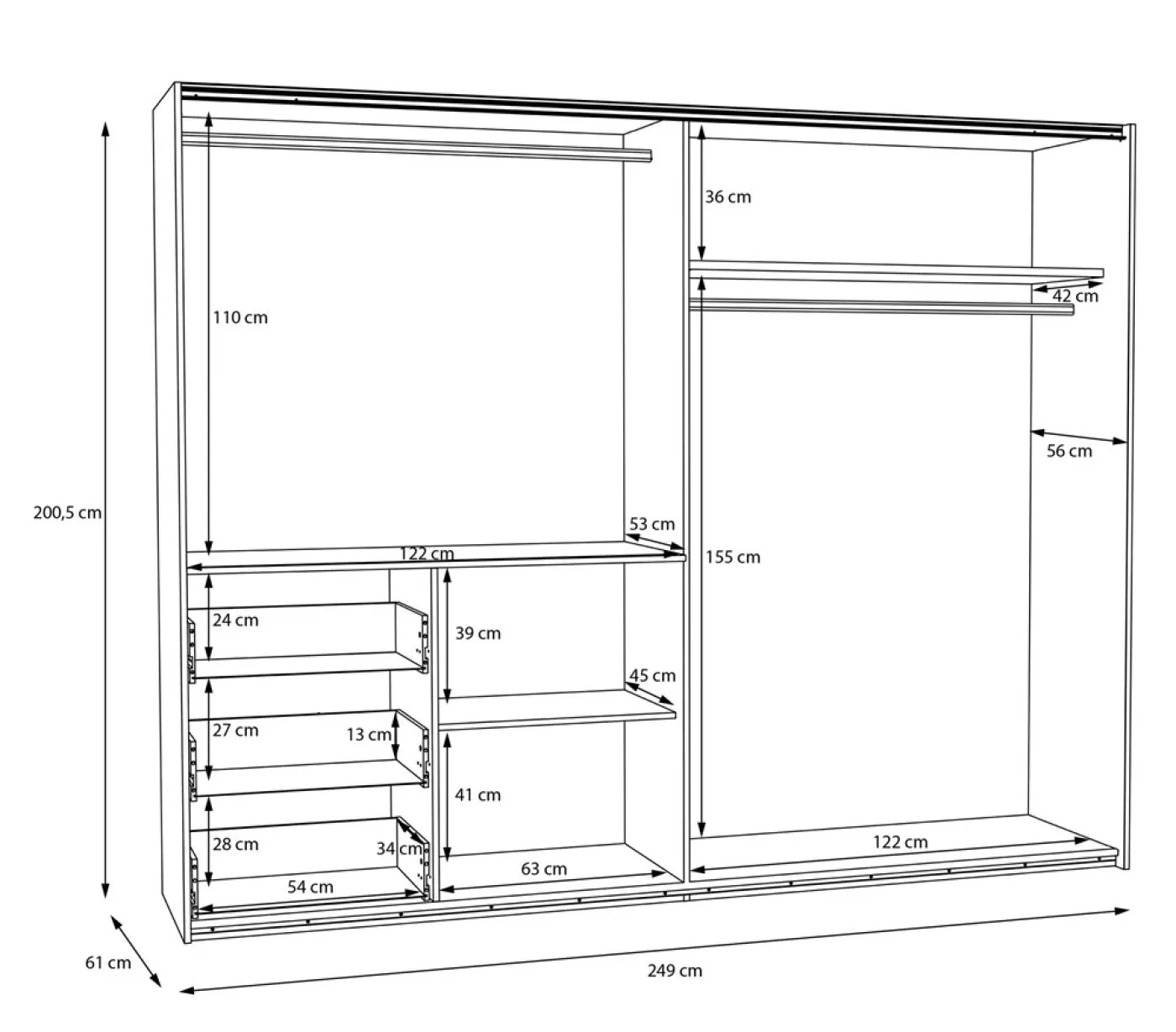 Kleiderschrank Schwebetürenschrank WINN 2 | 2-türig | Artisan Eiche / Dunkelgrau | verschiedene Größe
