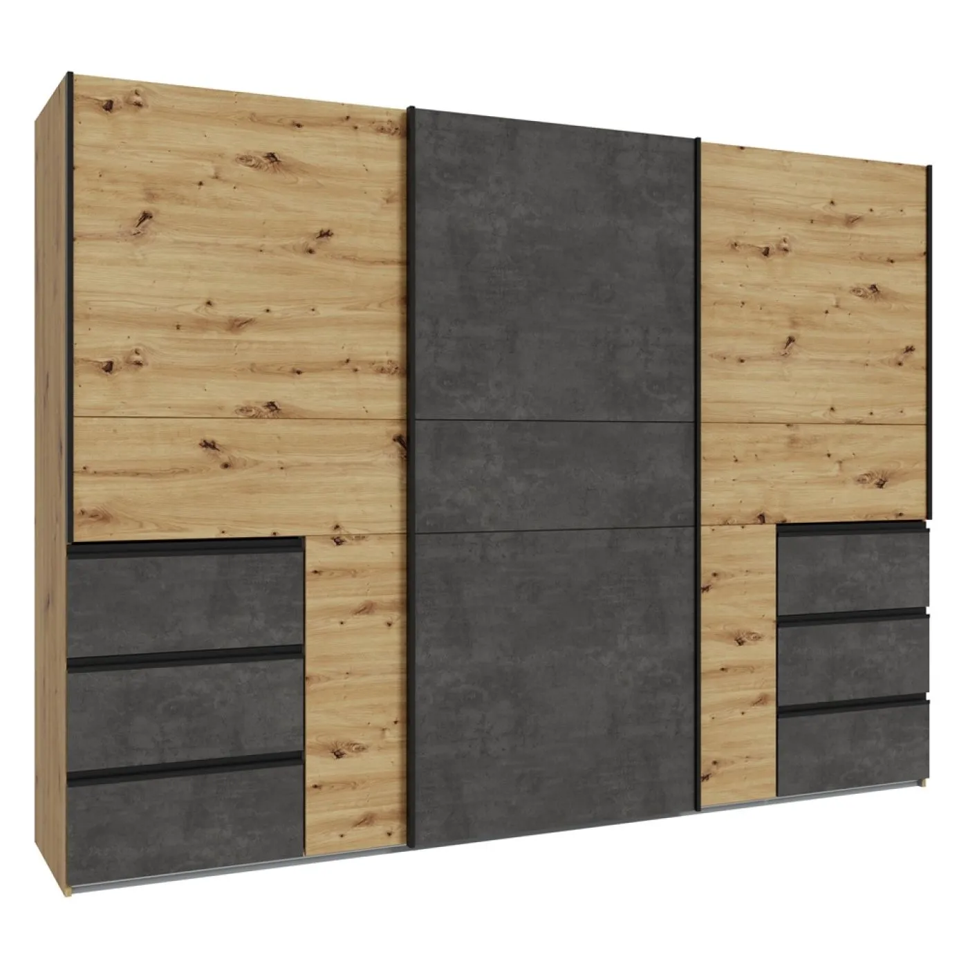 Kleiderschrank Schwebetürenschrank WINN 2 | 2-türig | Artisan Eiche / Dunkelgrau | verschiedene Größe