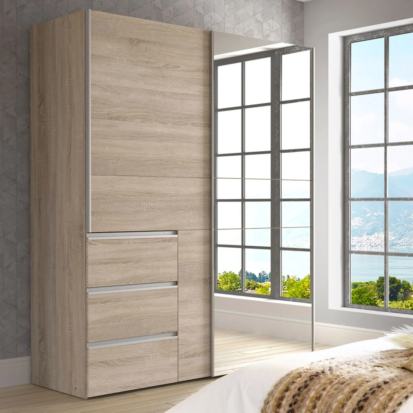 Kleiderschrank Schwebetürenschrank WINN 2 | 2-türig | Sonoma Eiche