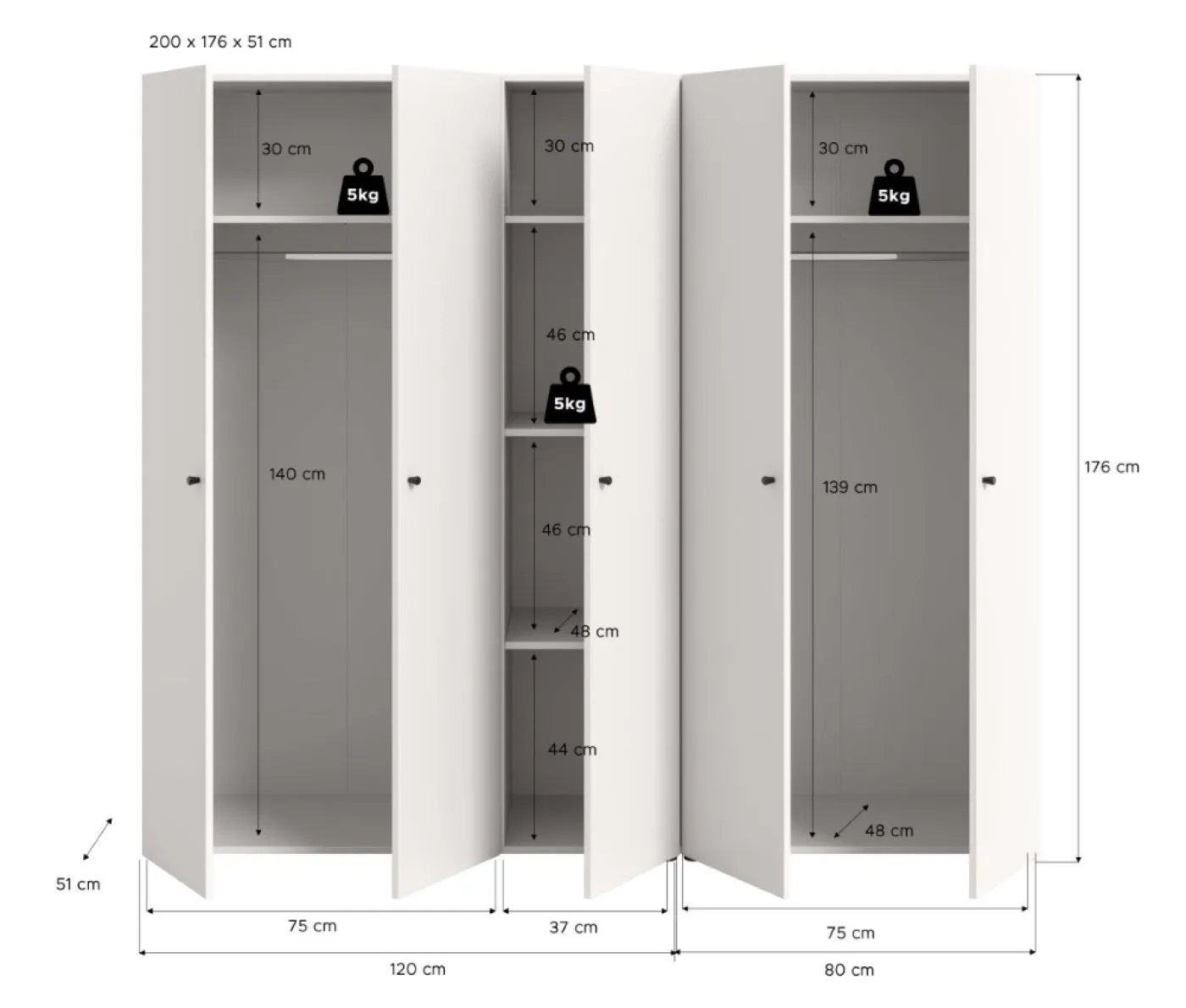 Kleiderschrank set Darwin | 2-teilig | mit 2 & 3 Türen | weiß