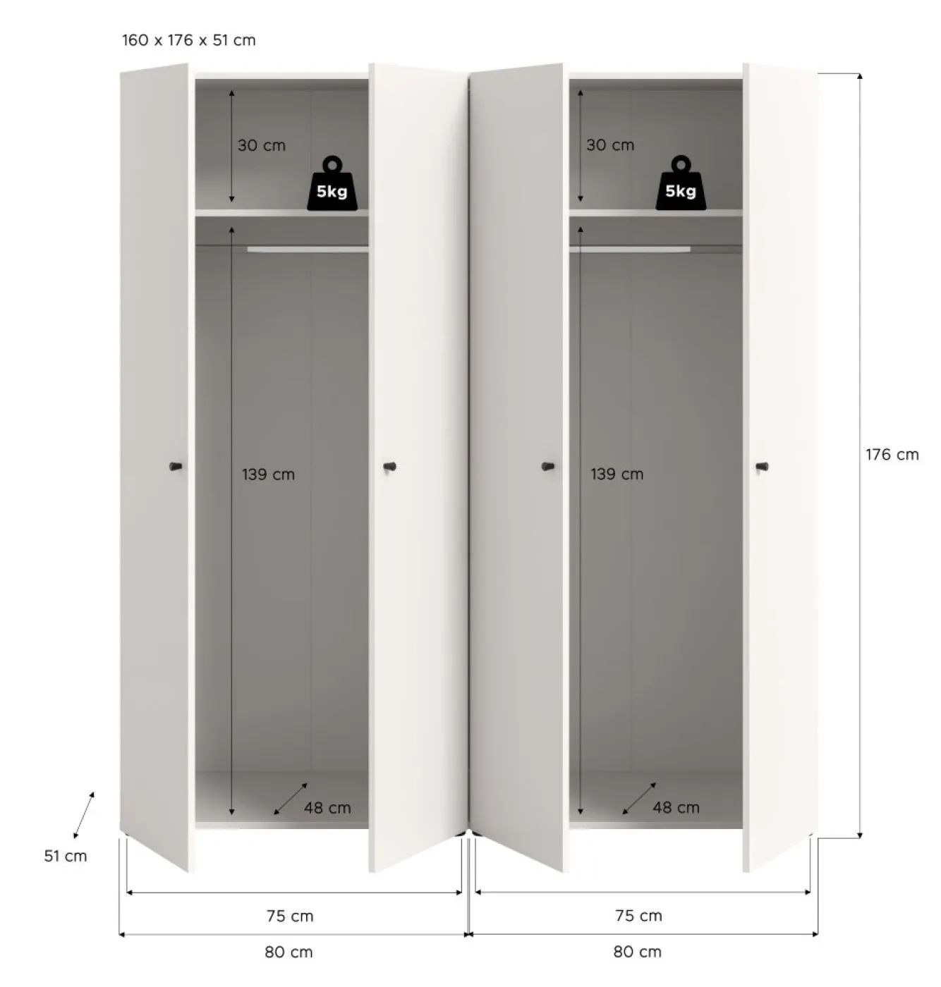 Kleiderschrank set Darwin | 2-teilig | mit 2 Türen | weiß