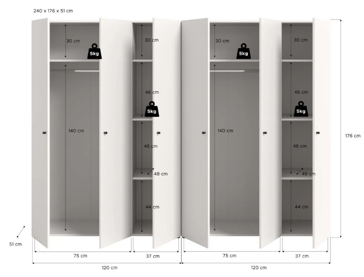 Kleiderschrank set Darwin | 2-teilig | mit 3 Türen | weiß