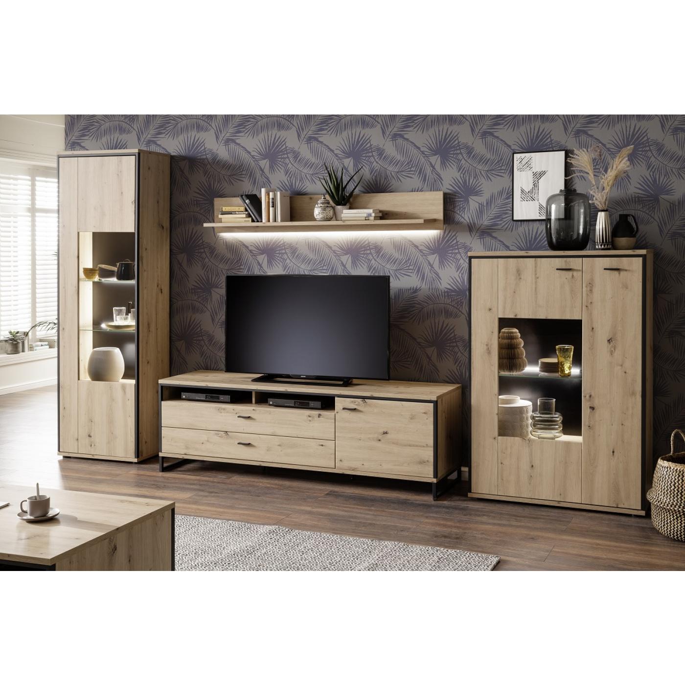 Kombi-Highboard Buenos Aires | Balkeneiche | LED Beleuchtung