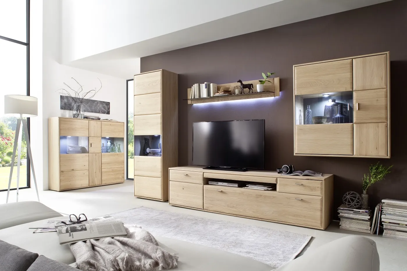 Kombi-Highboard Tarragona | Eiche Bianco | ohne Beleuchtung