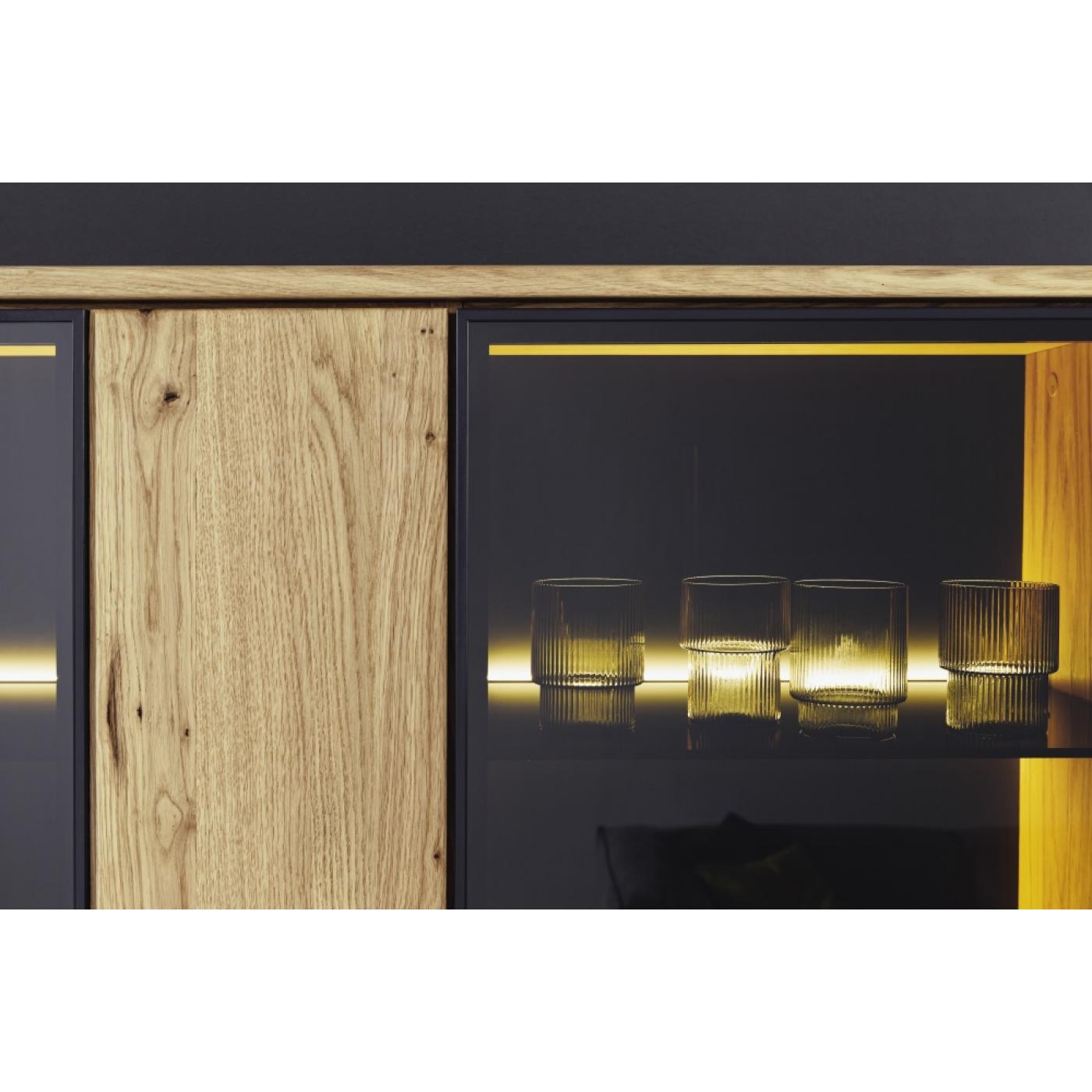 Kombi-Vitrine Arezzo | Wildeiche / anthrazit | LED Beleuchtung