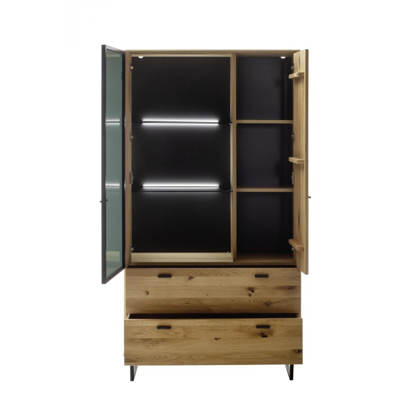 Kombi-Vitrine Arezzo | Wildeiche / anthrazit | mit Schubkästen | LED Beleuchtung