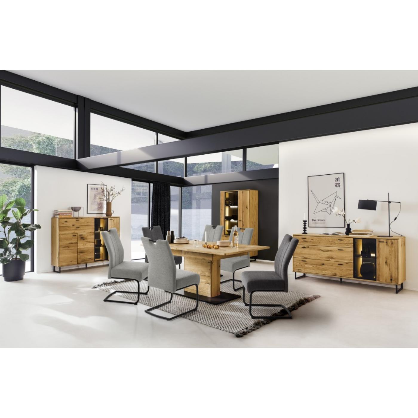 Kombi-Vitrine Arezzo | Wildeiche / anthrazit | mit Schubkästen | LED Beleuchtung