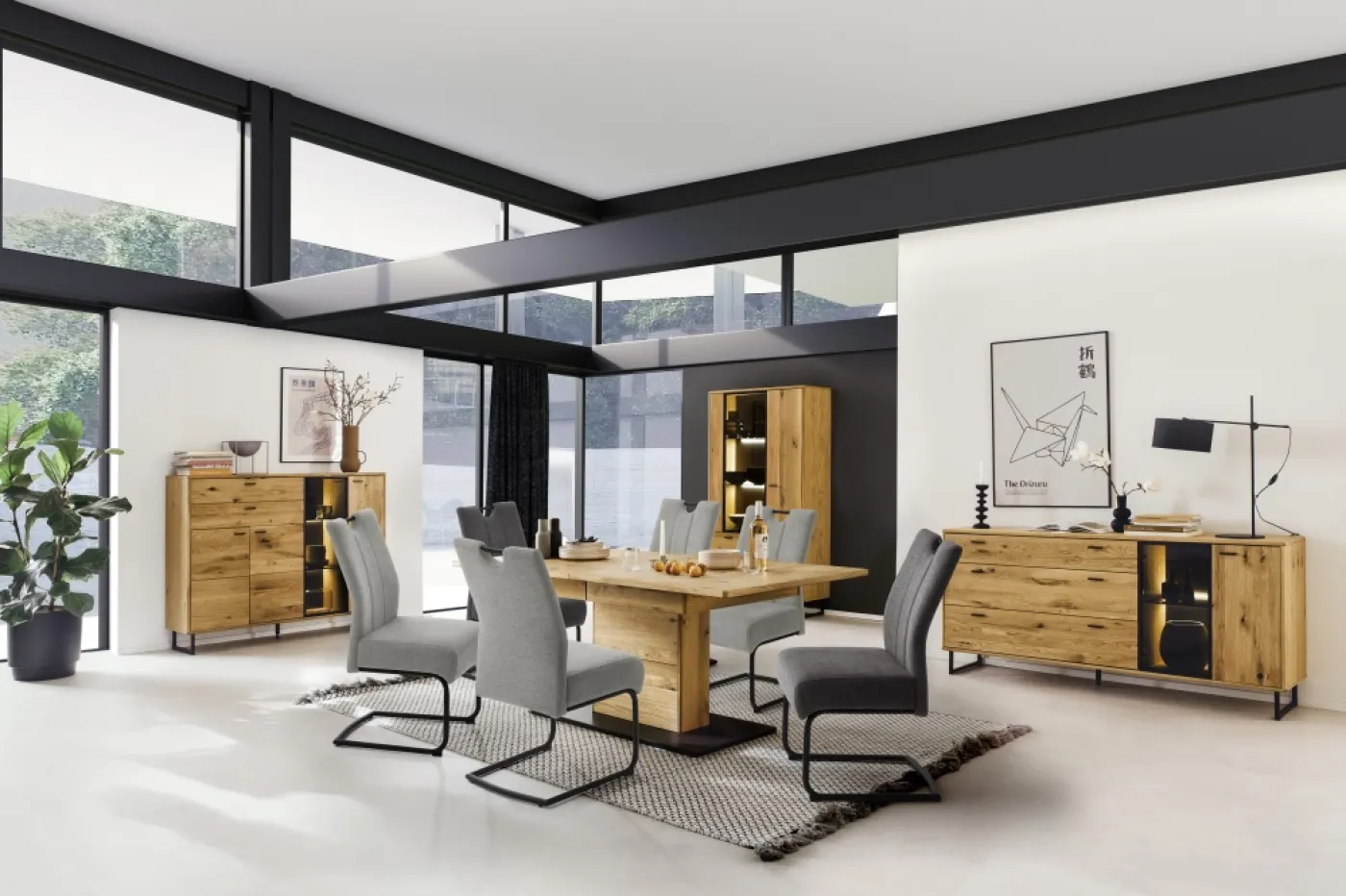 Kombi-Vitrine Arezzo | Wildeiche / anthrazit | mit Schubkästen | ohne Beleuchtung