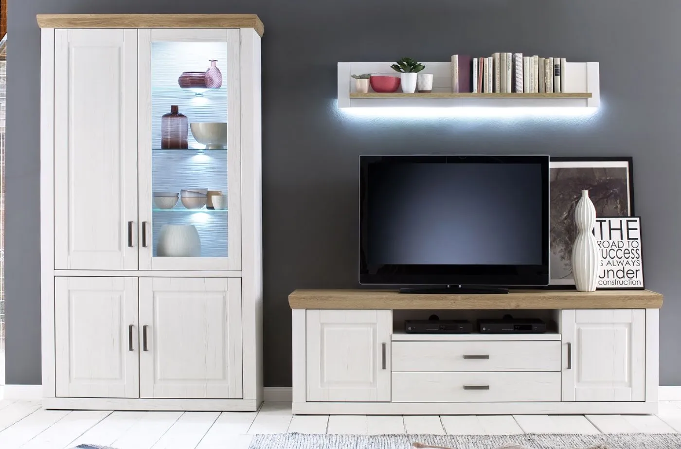 Kombi-Vitrine Brixen | Landhaus modern | Pinie Aurelio / Grandson Oak