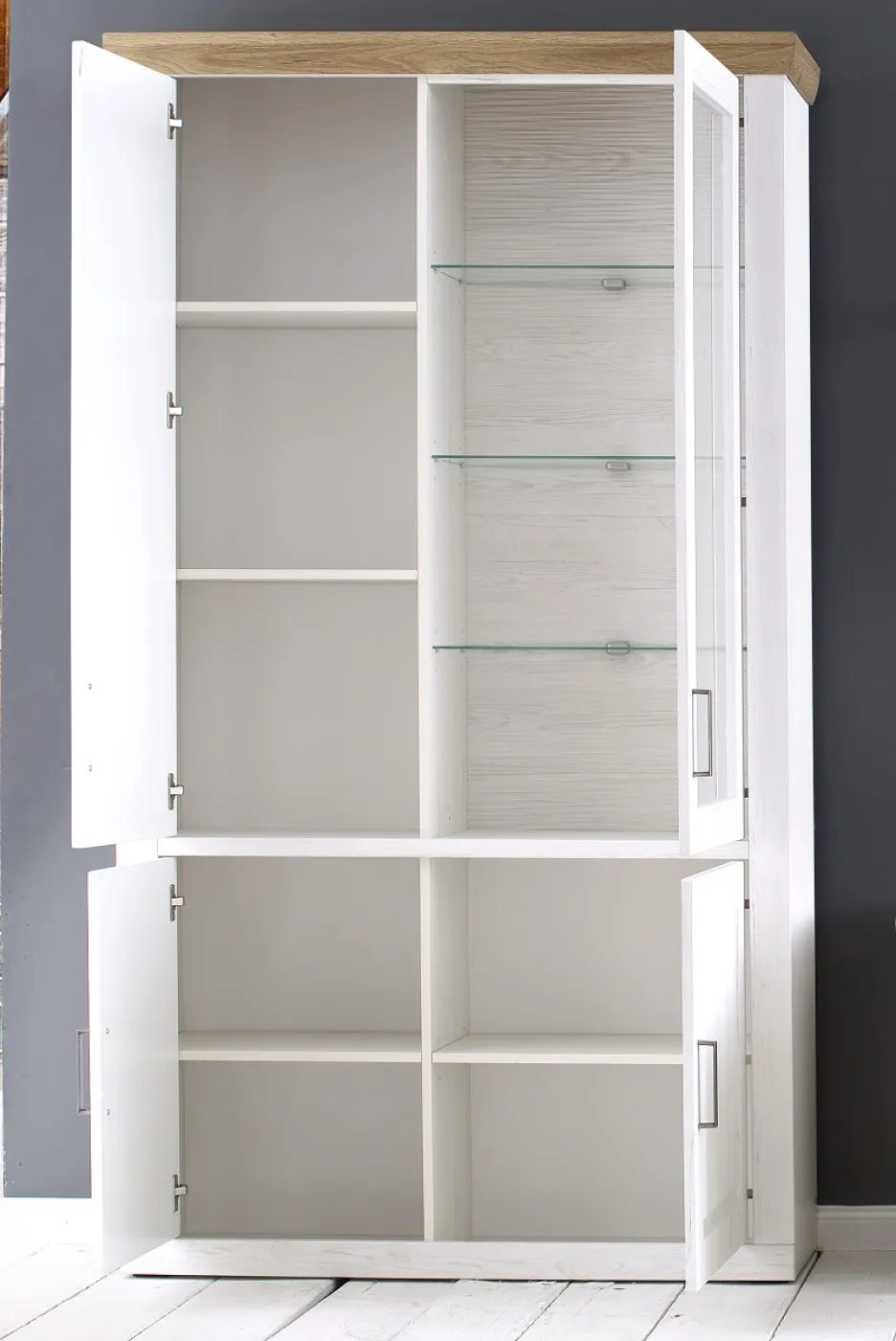 Kombi-Vitrine Brixen | Landhaus modern | Pinie Aurelio / Grandson Oak Komplettset