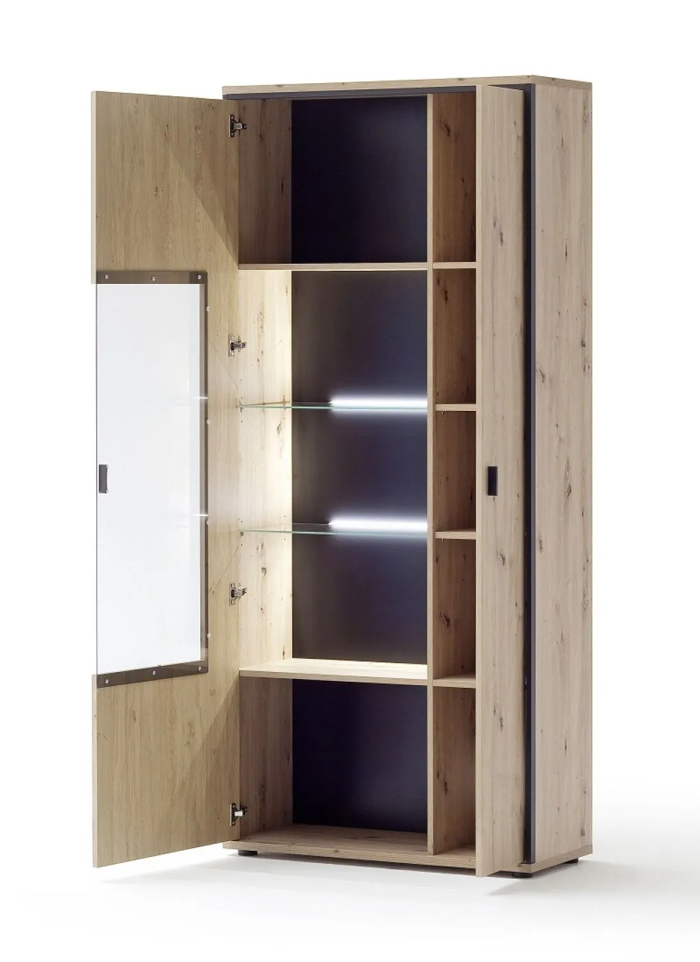 Kombi-Vitrine Buenos Aires | Balkeneiche | LED Beleuchtung