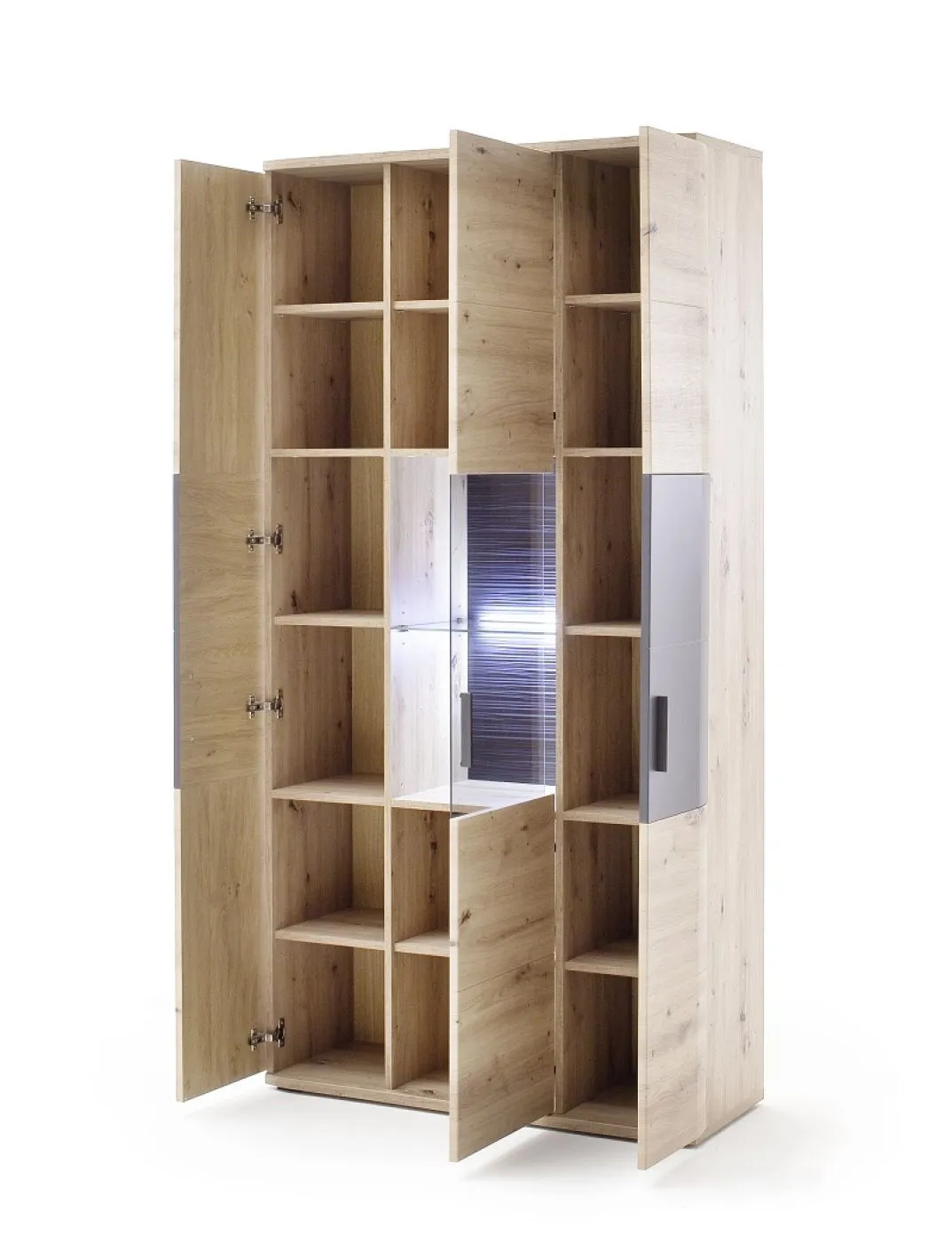 Kombi-Vitrine Cortona | Balkeneiche / anthrazit | LED Beleuchtung