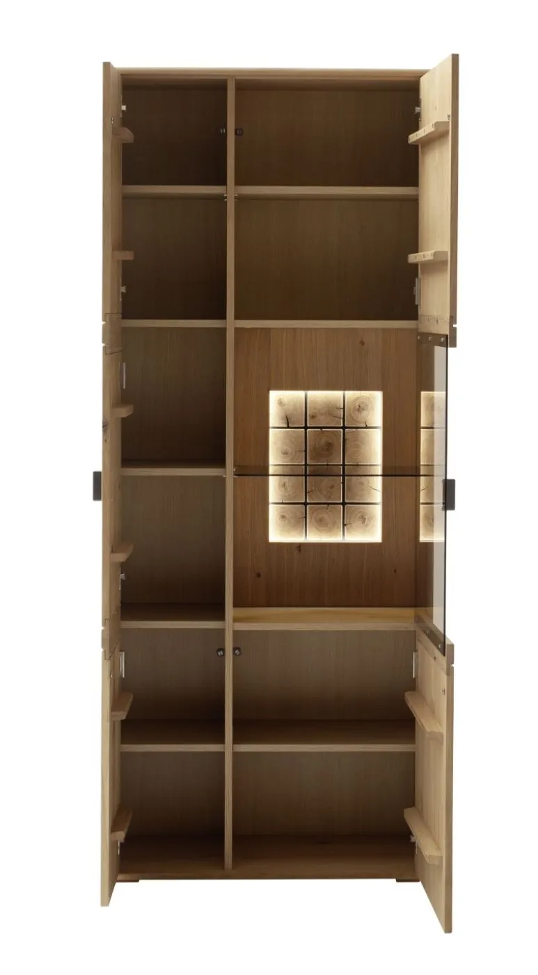 Kombi-Vitrine Freeport | Ast-/Balkeneiche | mit LED Bandbeleuchtung