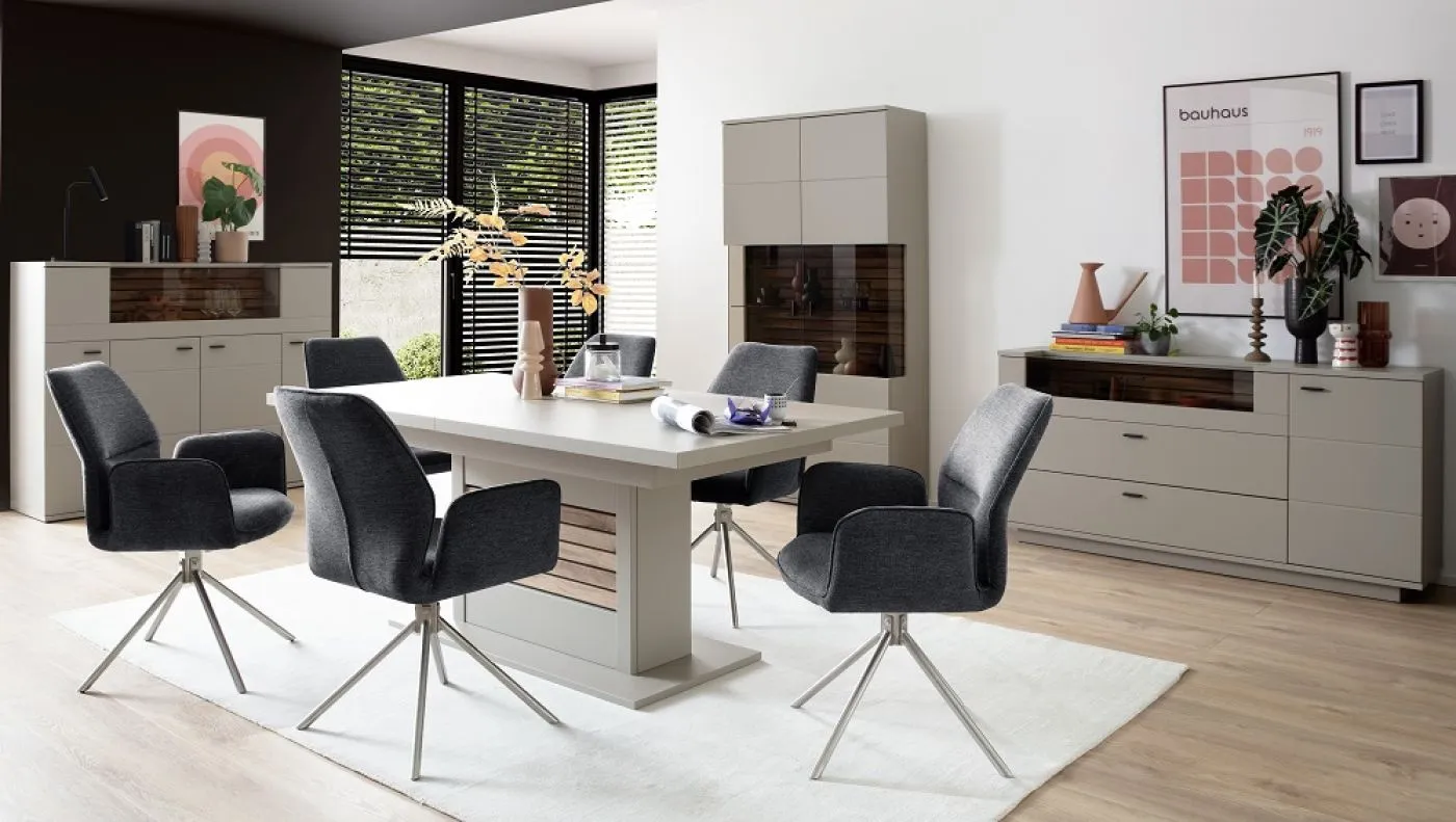 Kombi-Vitrine Lüttich | Basalt / Wotan Eiche | optional LED Beleuchtung