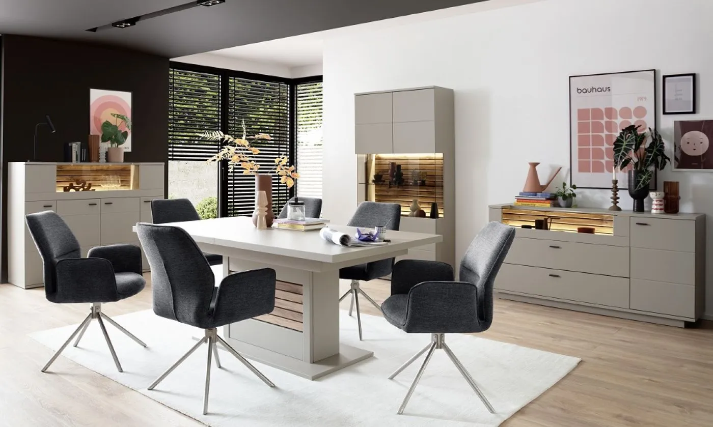 Kombi-Vitrine Lüttich | Basalt / Wotan Eiche | optional LED Beleuchtung