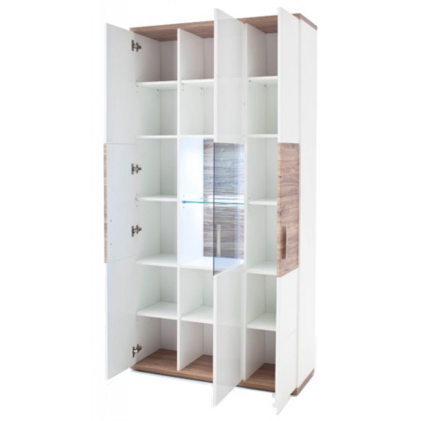 Kombi-Vitrine Luzern | weiß Hochglanz / Sterling Oak | LED Beleuchtung