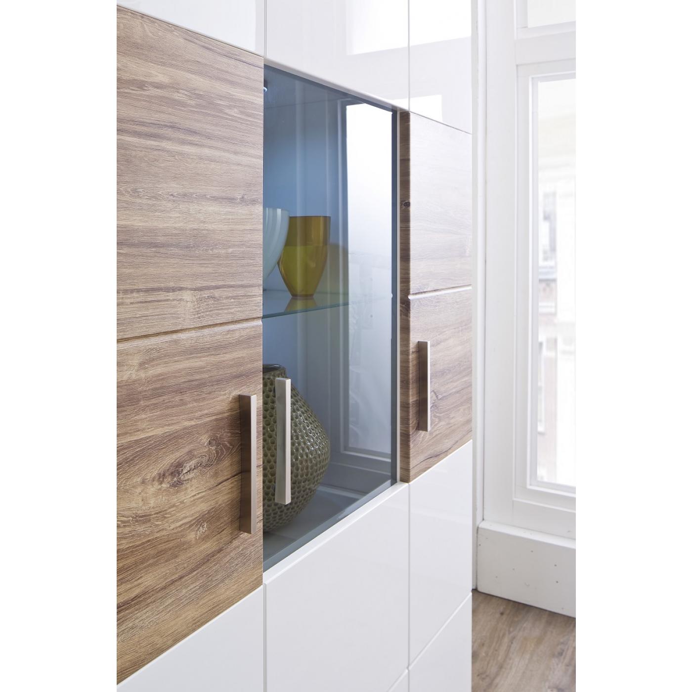 Kombi-Vitrine Luzern | weiß Hochglanz / Sterling Oak | LED Beleuchtung