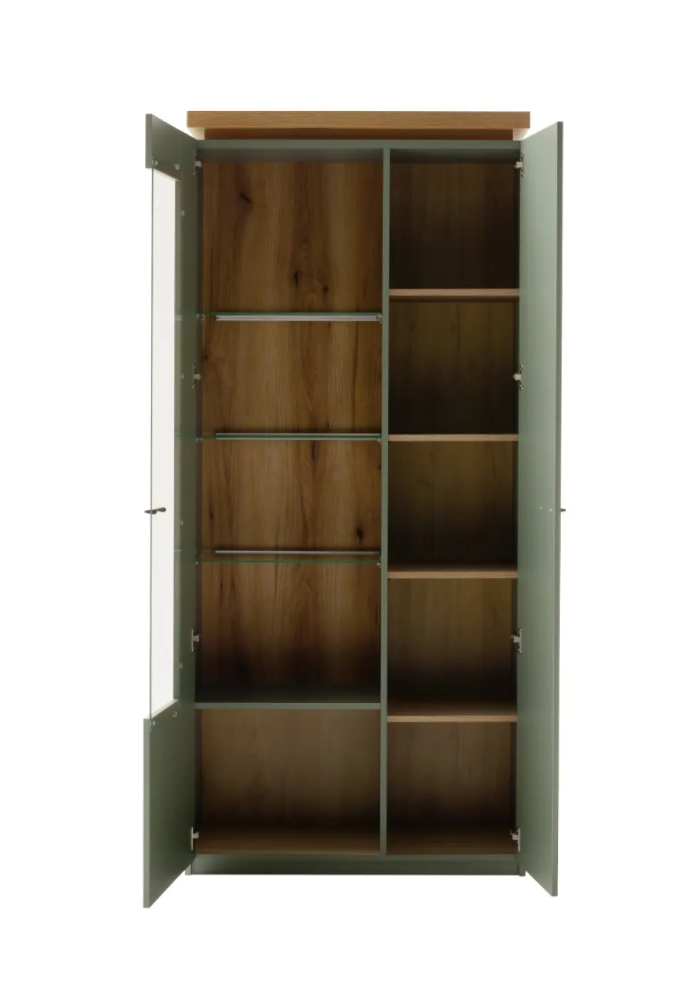 Kombi-Vitrine Moniz | Salbei grün / Eiche Evoke | mit LED Beleuchtung
