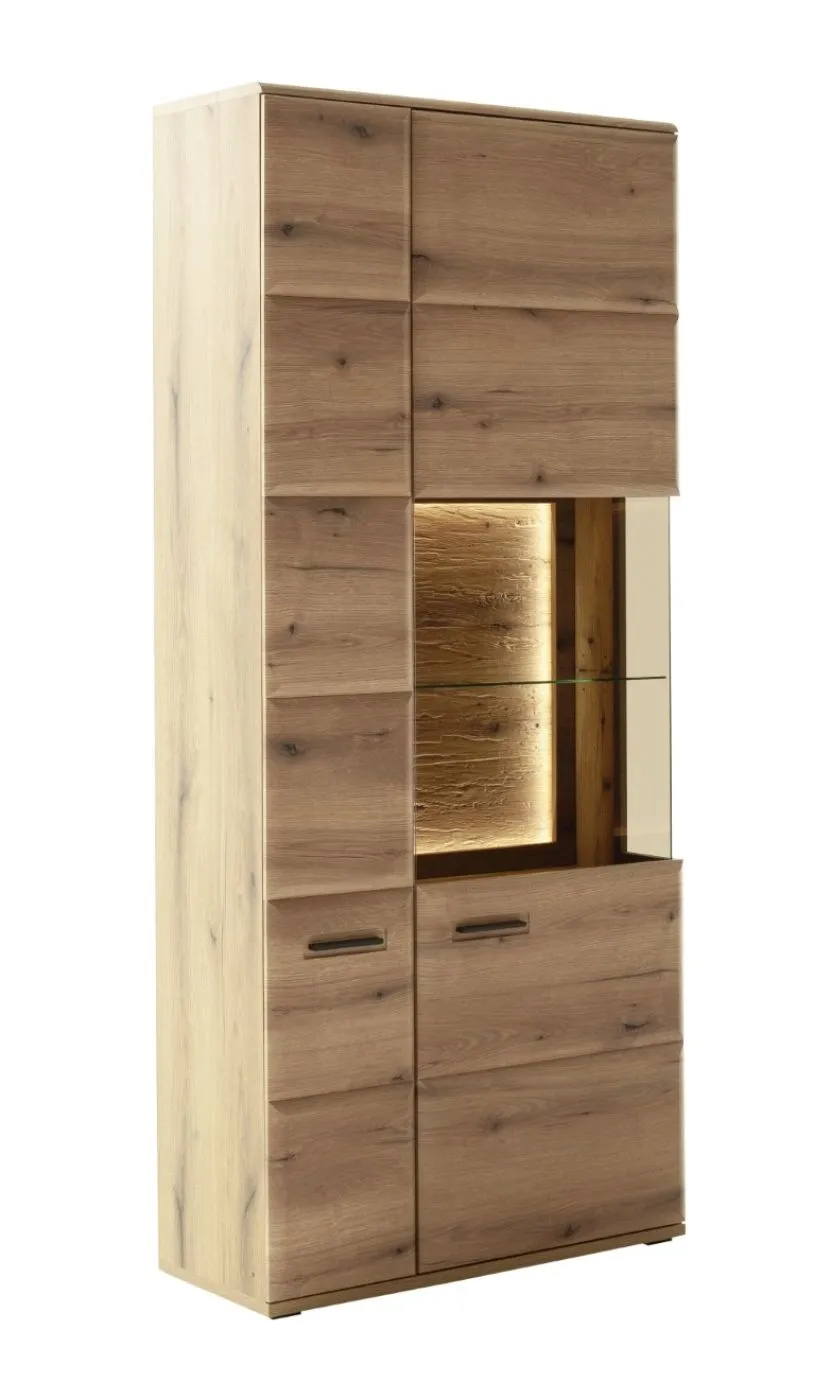 Kombi-Vitrine Naxos | Eiche Evoke | mit LED Bandbeleuchtung