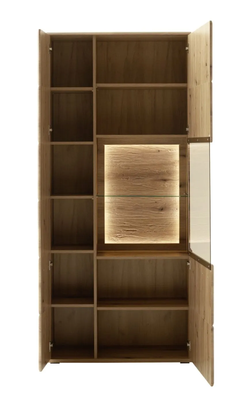 Kombi-Vitrine Naxos | Eiche Evoke | mit LED Bandbeleuchtung