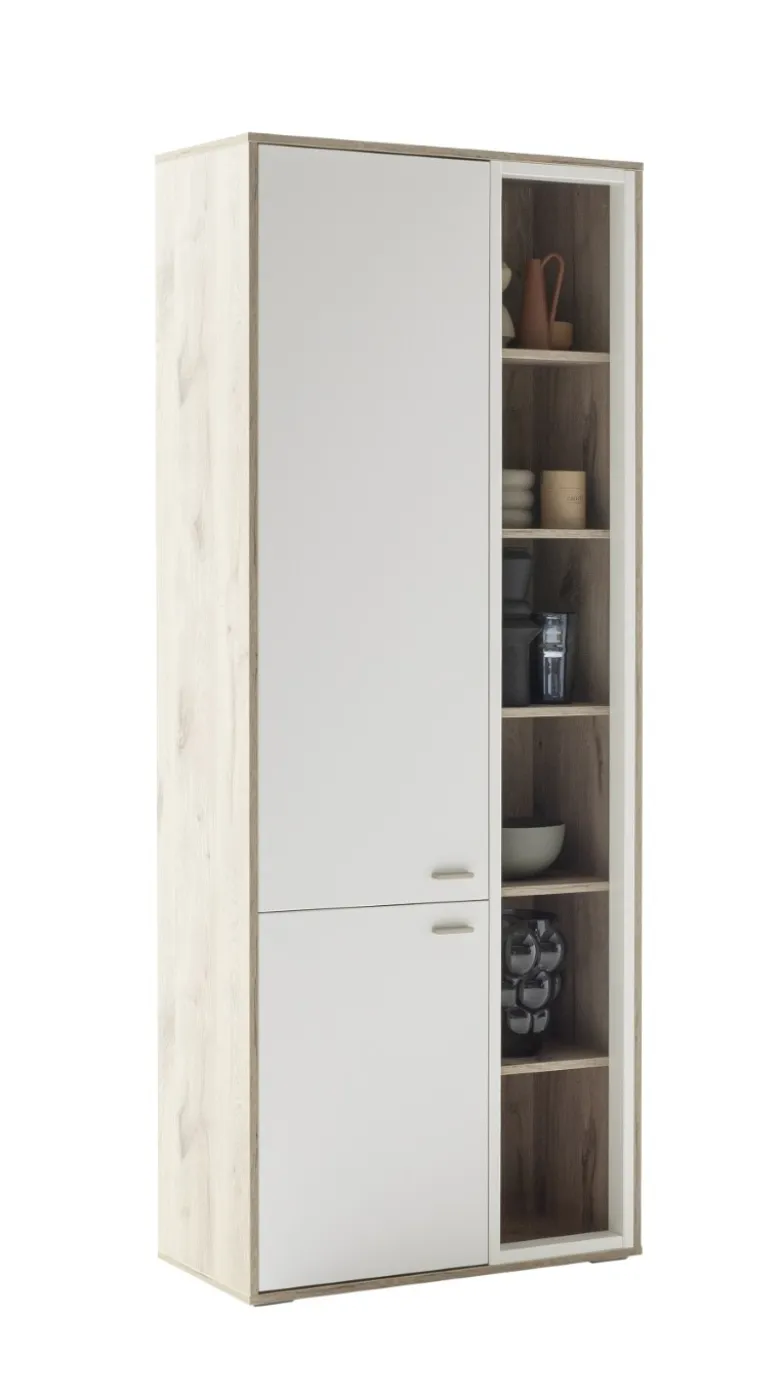 Kombi-Vitrine Santerno | Soft white / Viking Oak | LED Beleuchtung