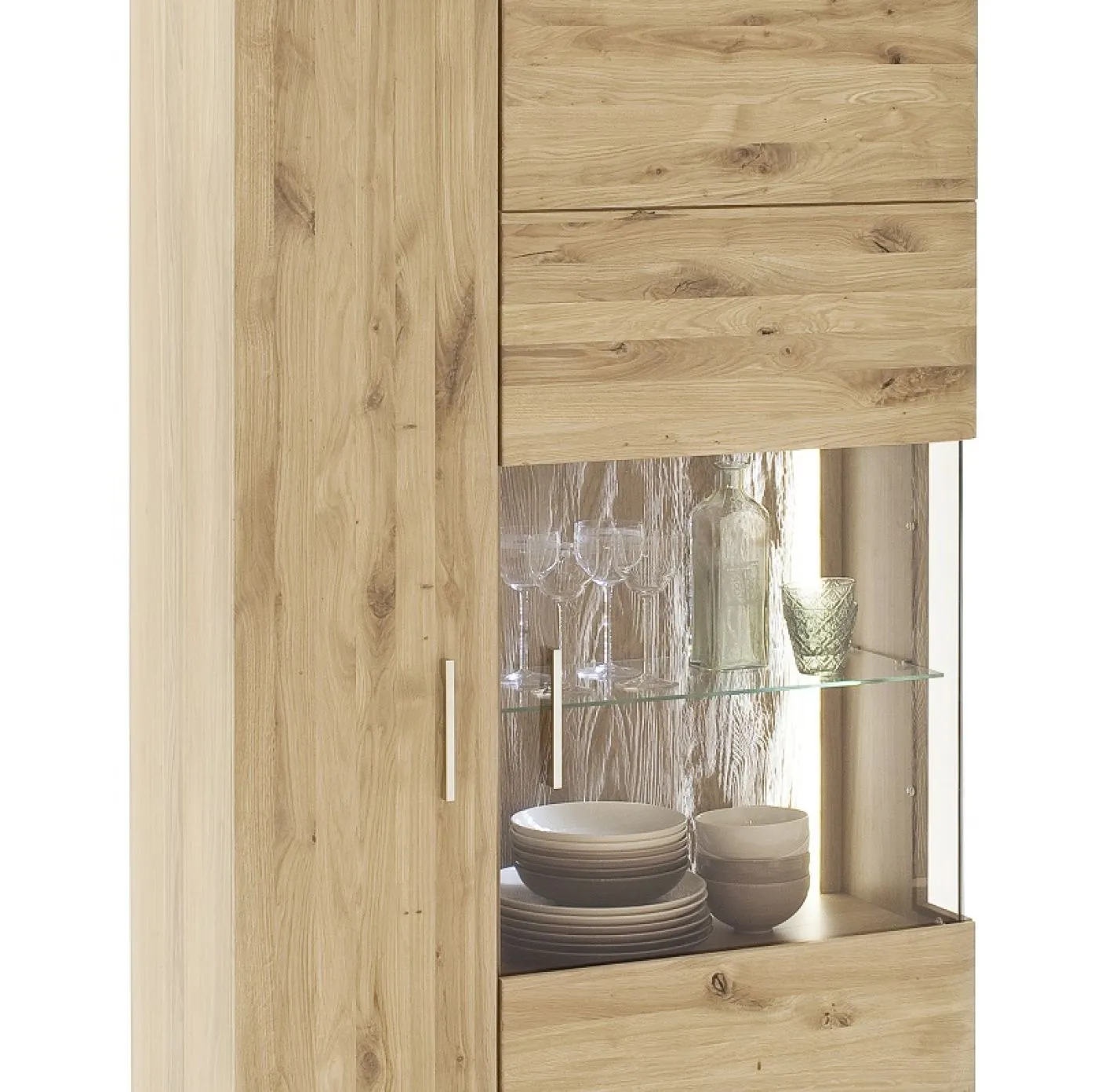 Kombi-Vitrine Santori | Eiche Bianco | LED Beleuchtung