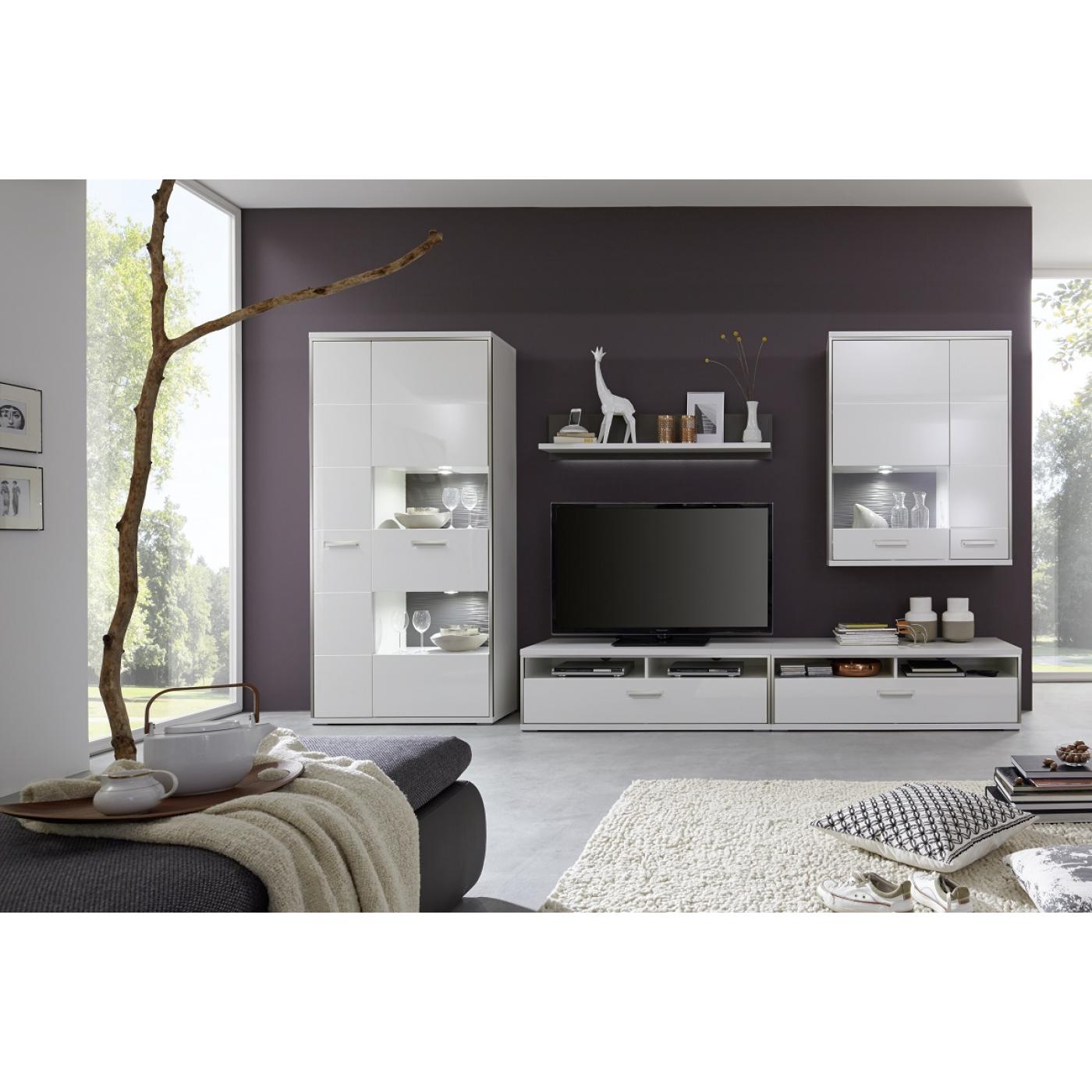 Kombi-Vitrine Trento | weiß Hochglanz | LED Beleuchtung