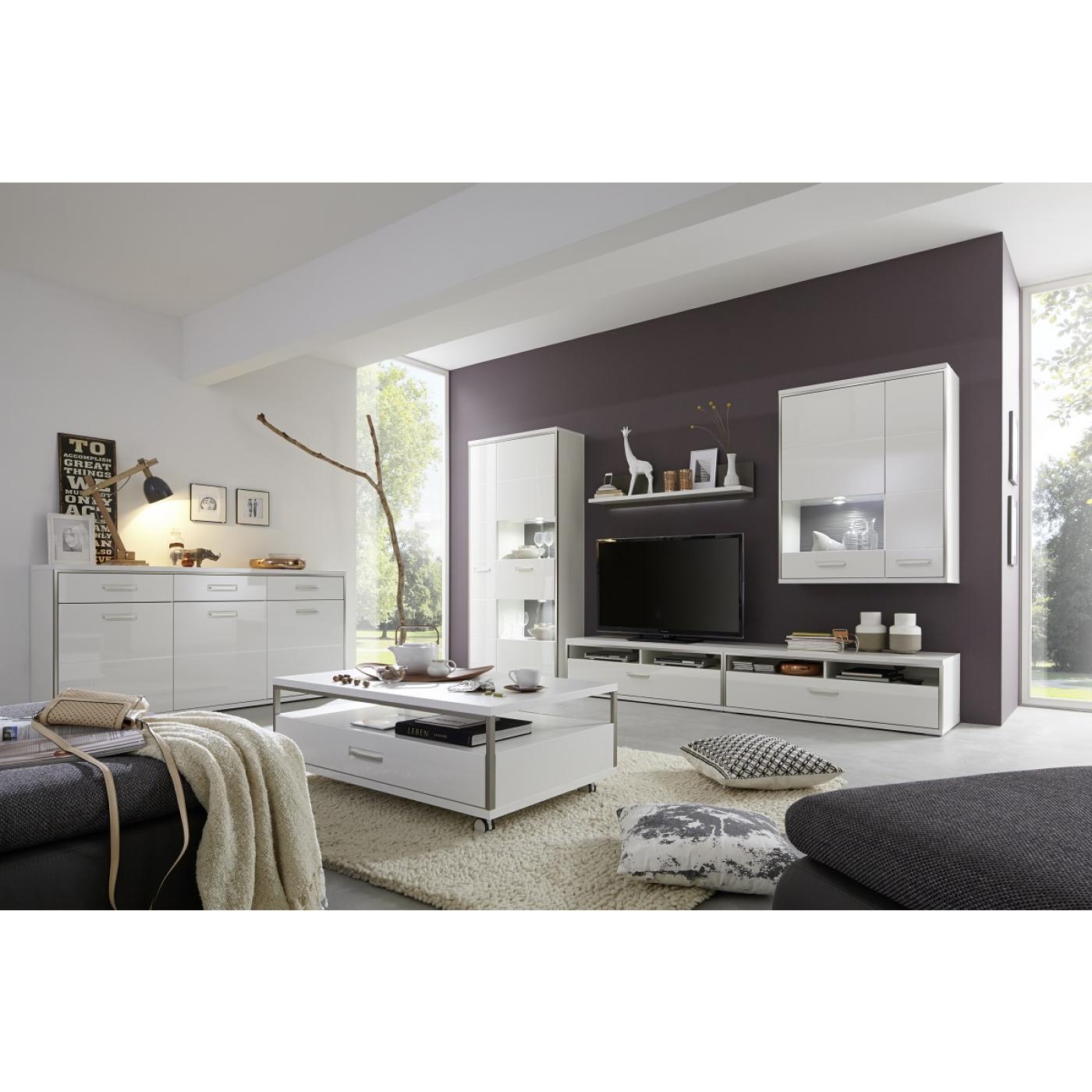 Kombi-Vitrine Trento | weiß Hochglanz | LED Beleuchtung