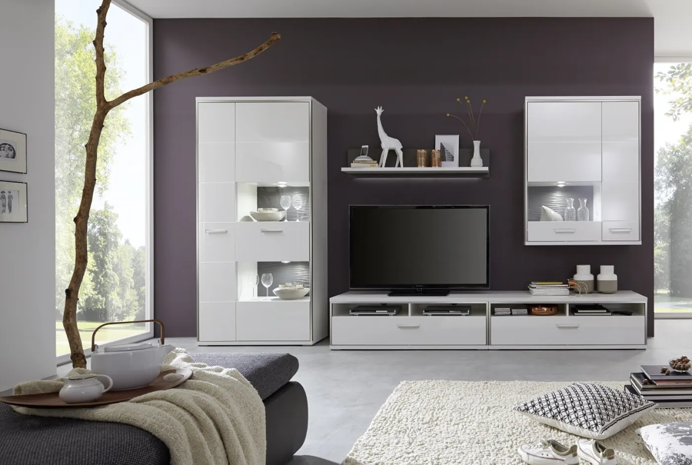 Kombi-Vitrine Trento | weiß Hochglanz | ohne Beleuchtung