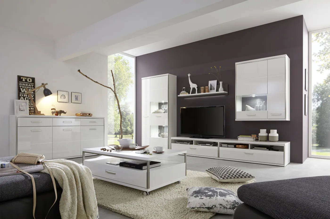 Kombi-Vitrine Trento | weiß Hochglanz | ohne Beleuchtung