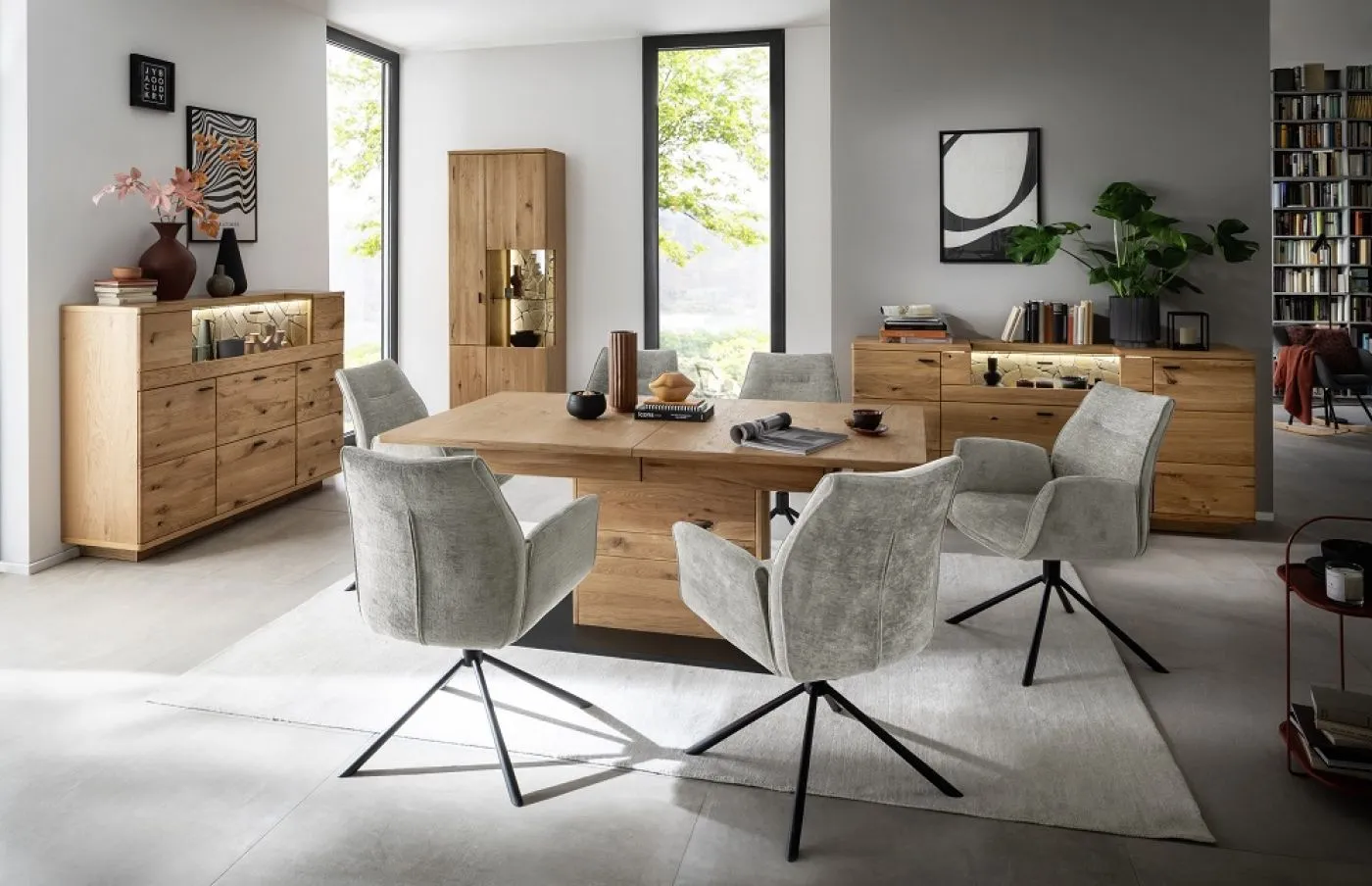 Kombi-Vitrine Venedig | Naturfarben / Wildeiche | mit Bandbeleuchtung